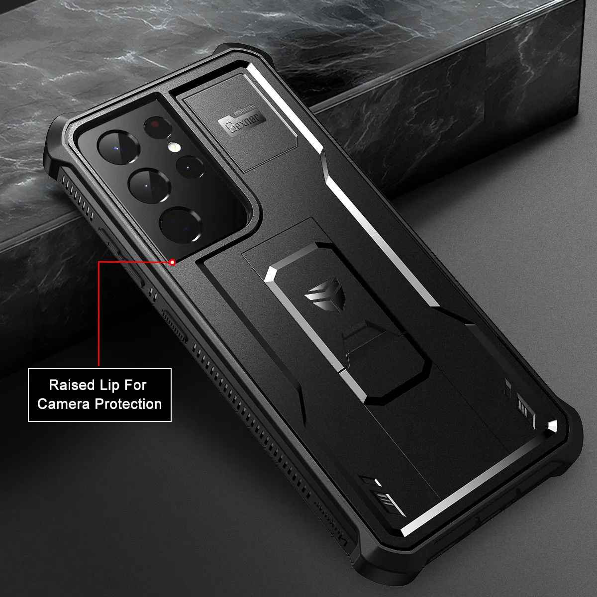 Dexnor Galaxy S21 Ultra Cover nera antishock con cavalletto