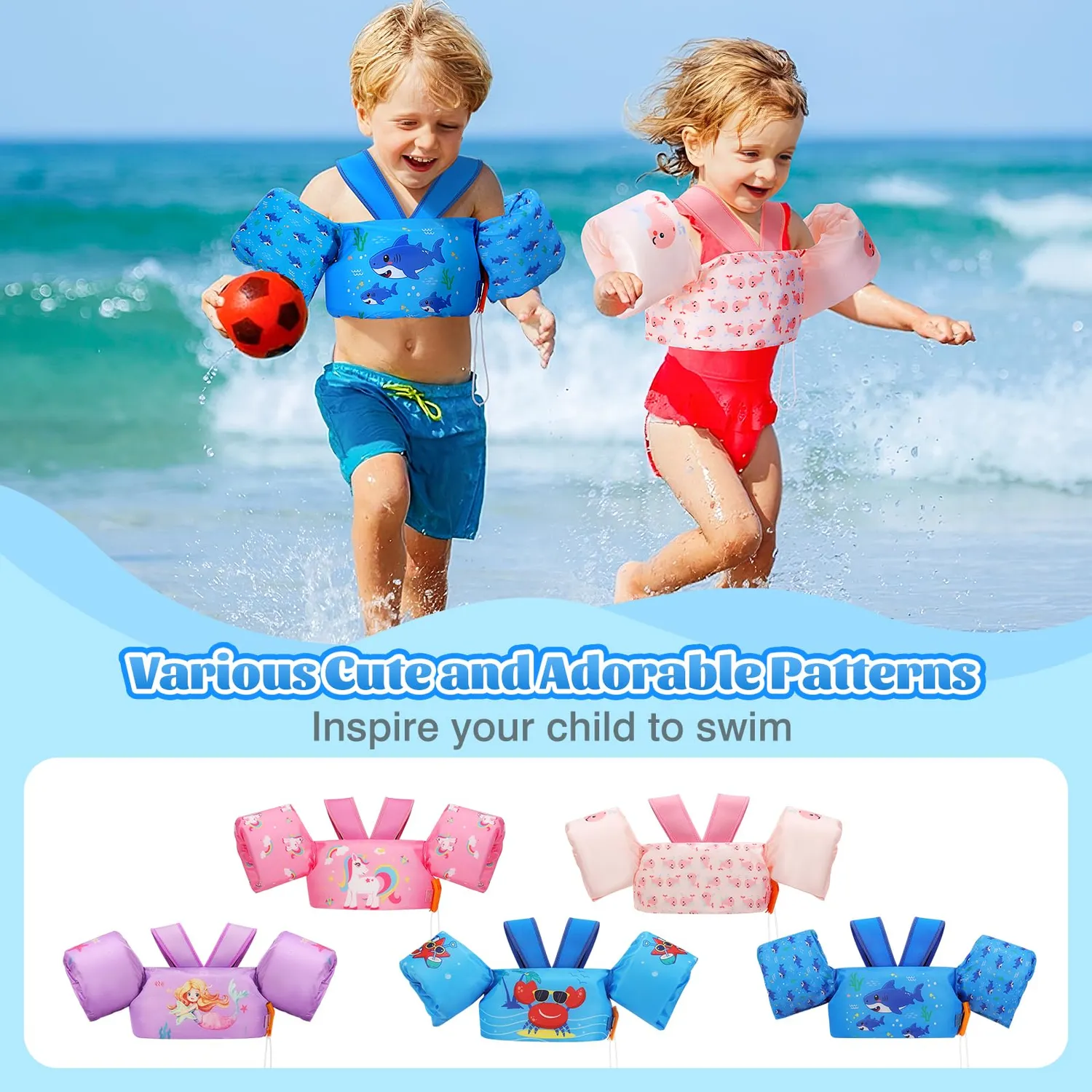 MoKo Gilet nuoto bambini balena rosa 20-50 lbs