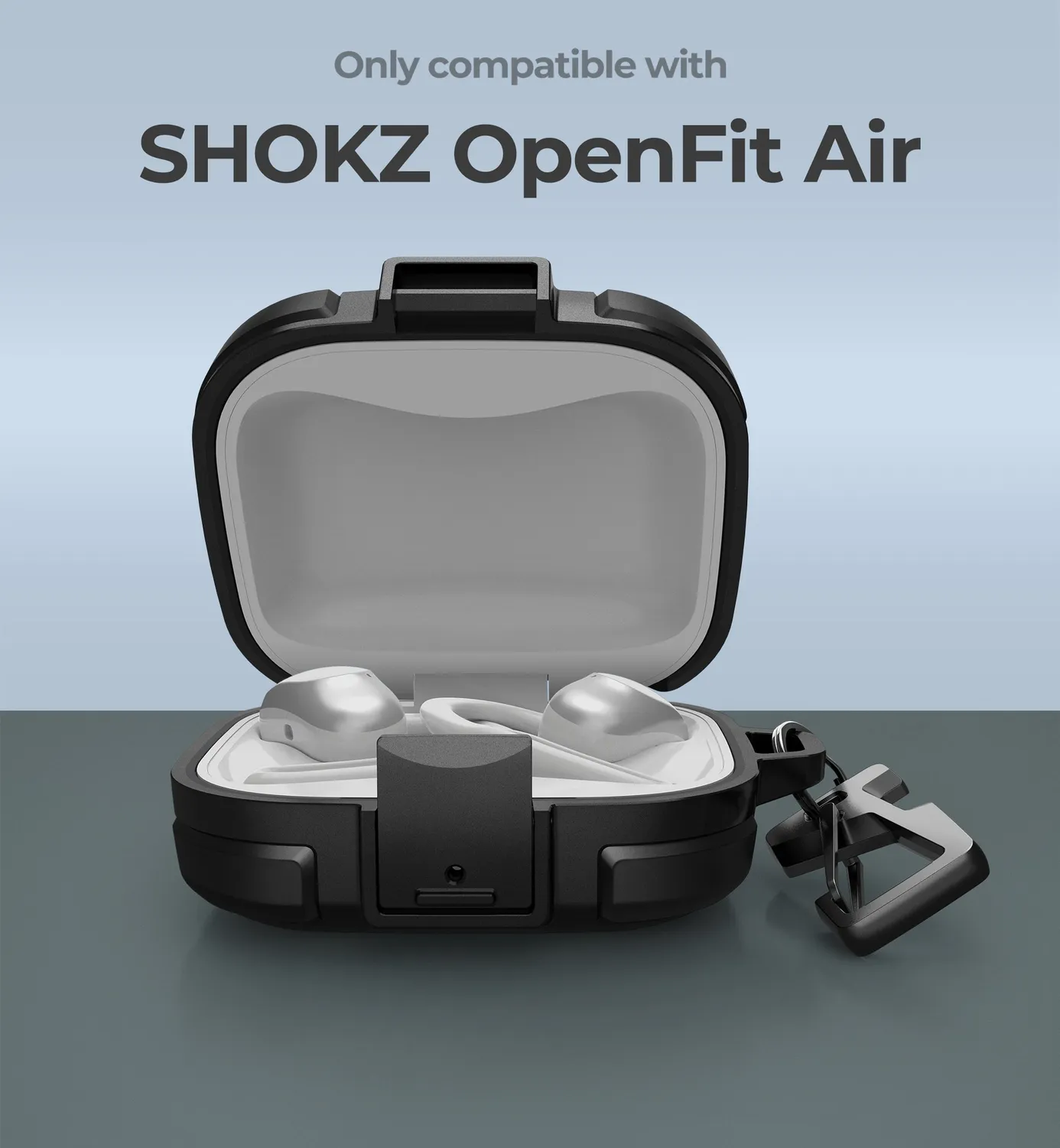 Dexnor Shokz OpenFit Air custodia nera antiurto moschettone