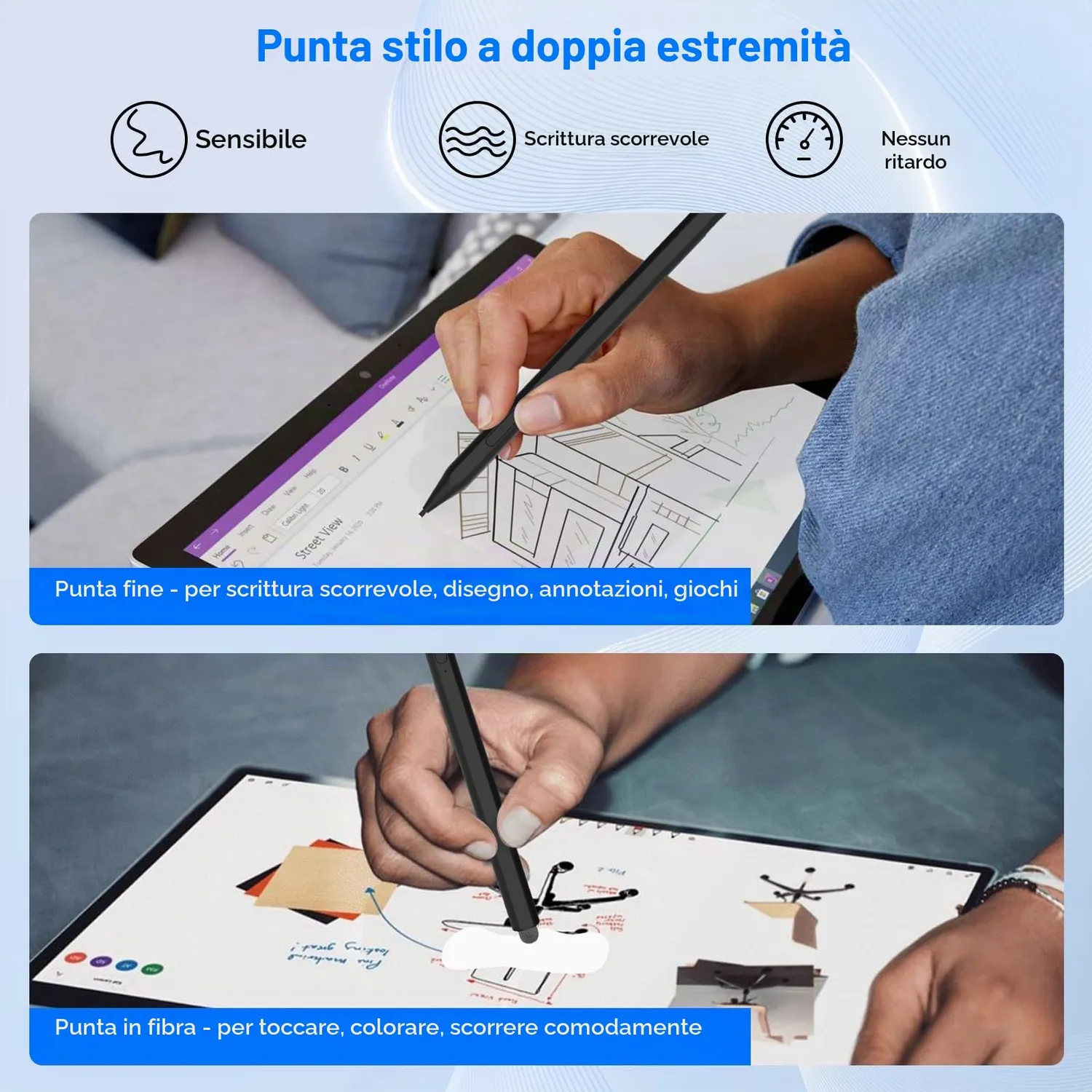 MoKo Penna stilo Surface Pro ricaricabile nera 4096 livelli