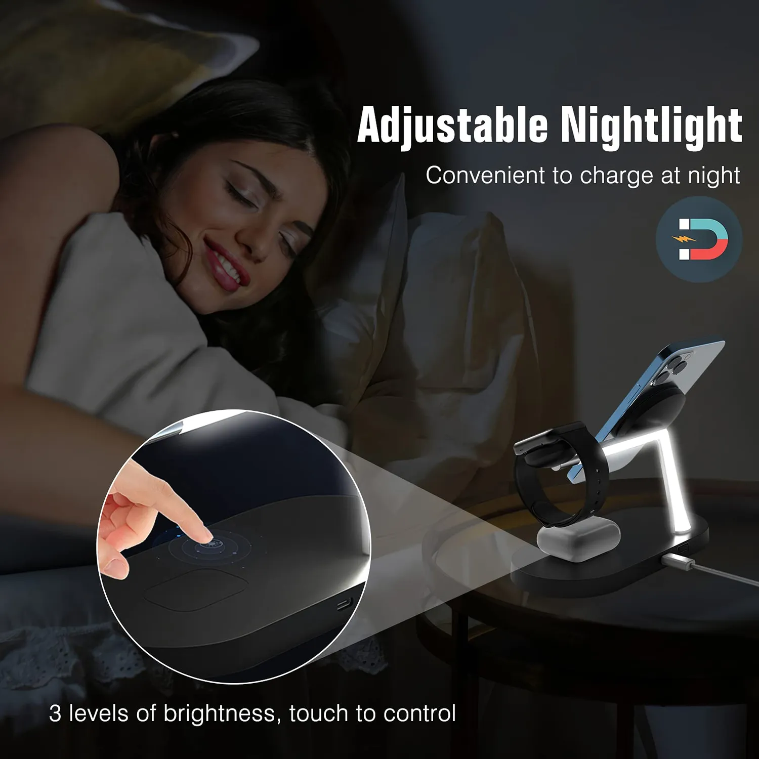 MoKo 5 in 1 stazione ricarica wireless iPhone Watch con luce