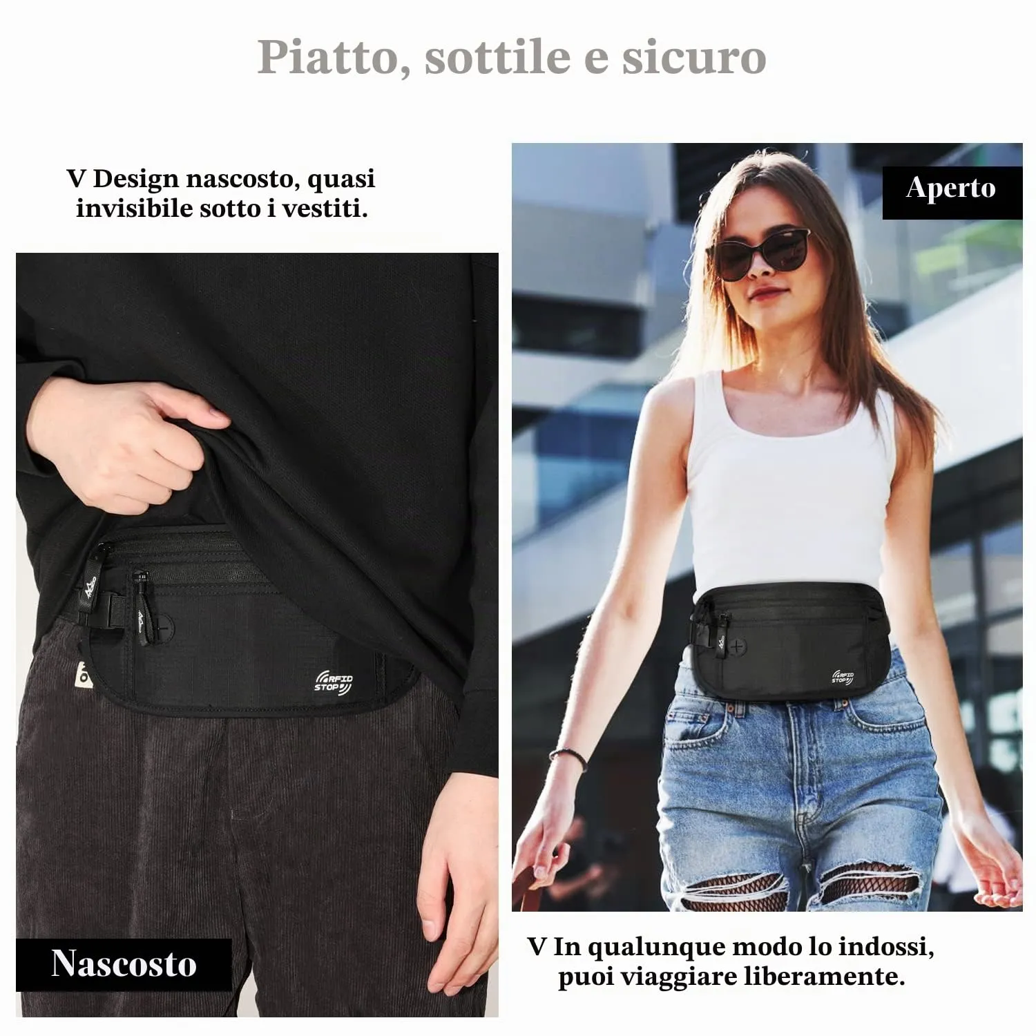 MoKo marsupio portadocumenti RFID nero standard impermeabile