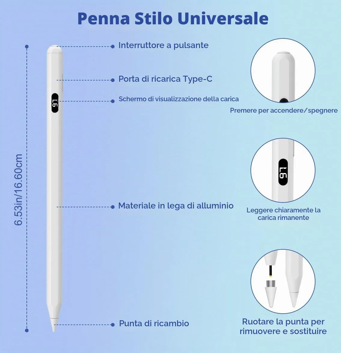 MoKo Penna Stilo Touch Display Bianco 4 Punte