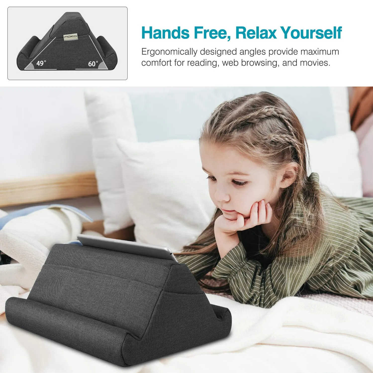MoKo Supporto Tablet Cuscino Grigio Multi-Angolo Tasca