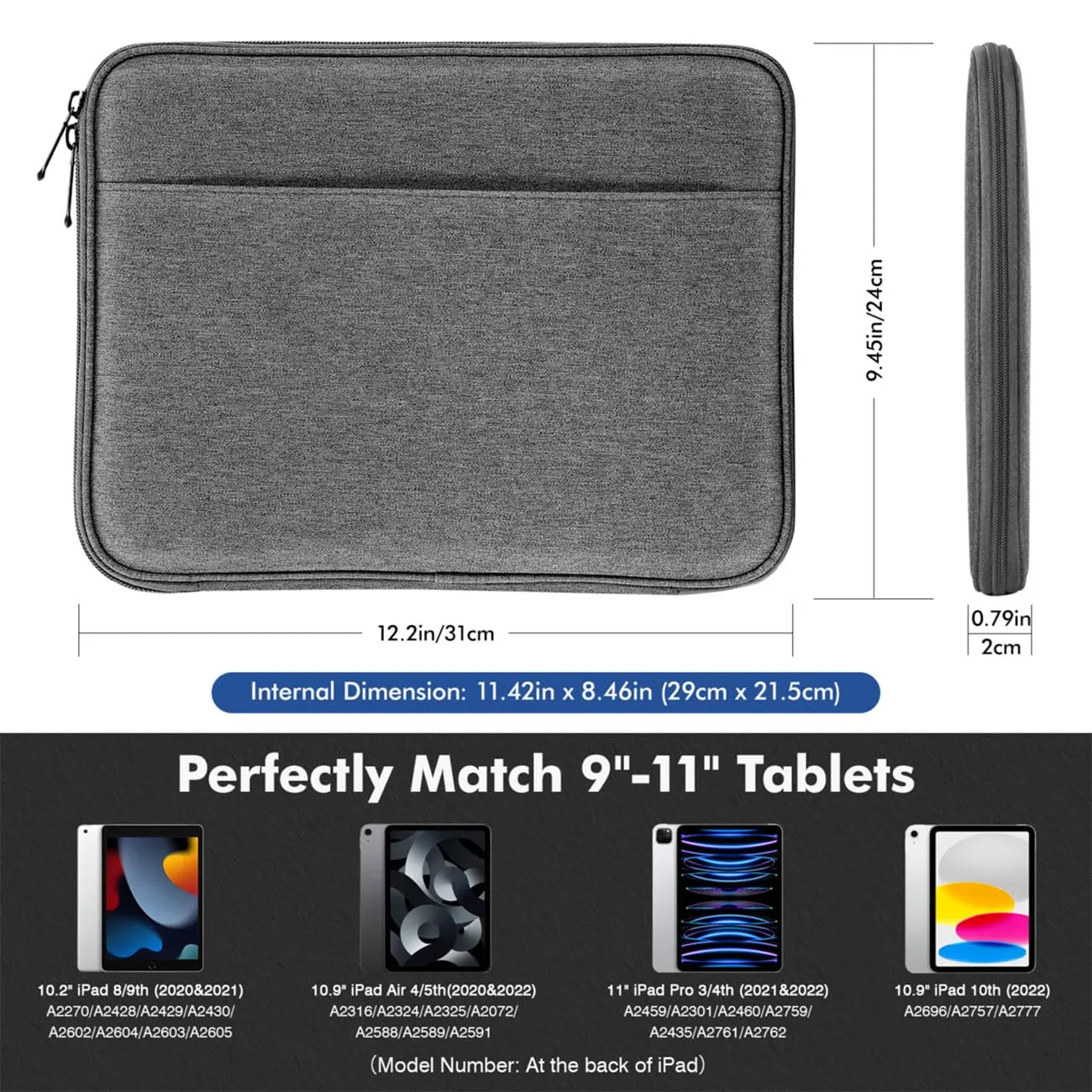 MoKo Custodia Tablet 9-11 Pollici Grigio Chiaro Tasche