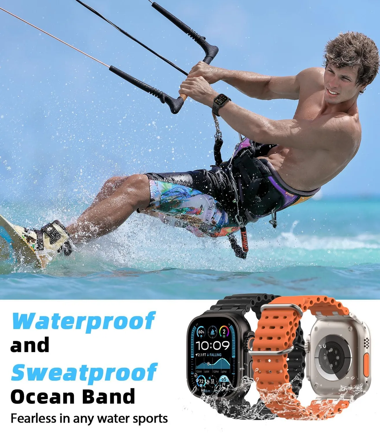 MoKo Ocean Apple Watch 49mm cinturino nero impermeabile