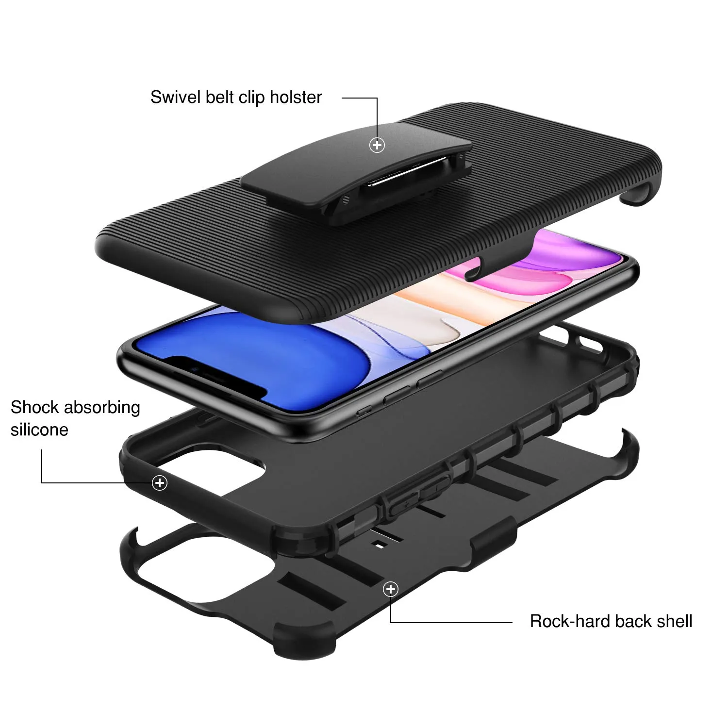 MoKo iPhone 11 Cover Antiurto Nera con Clip Cintura