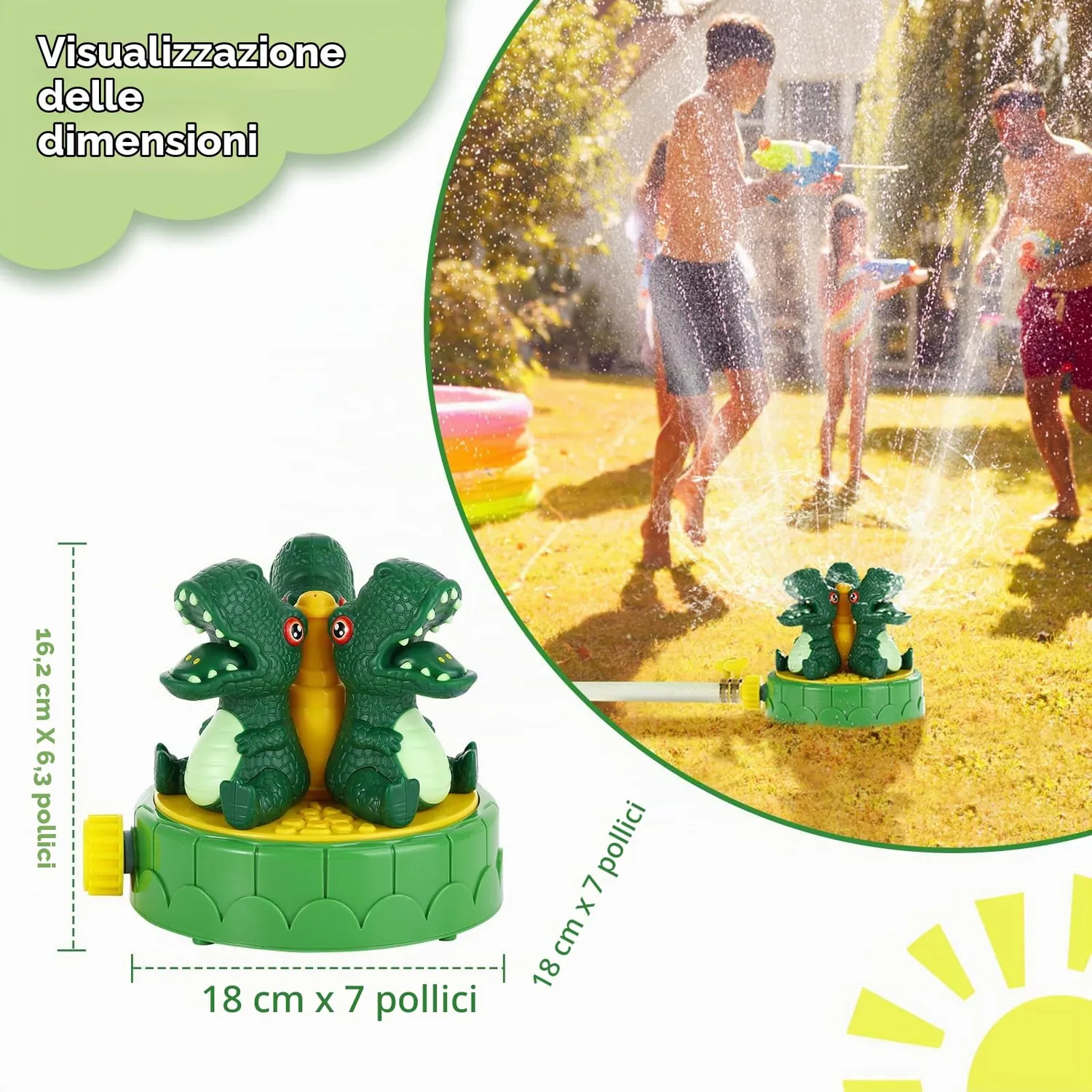 MoKo Dinosauro Verde Rotante spruzzatore acqua bambini giardino