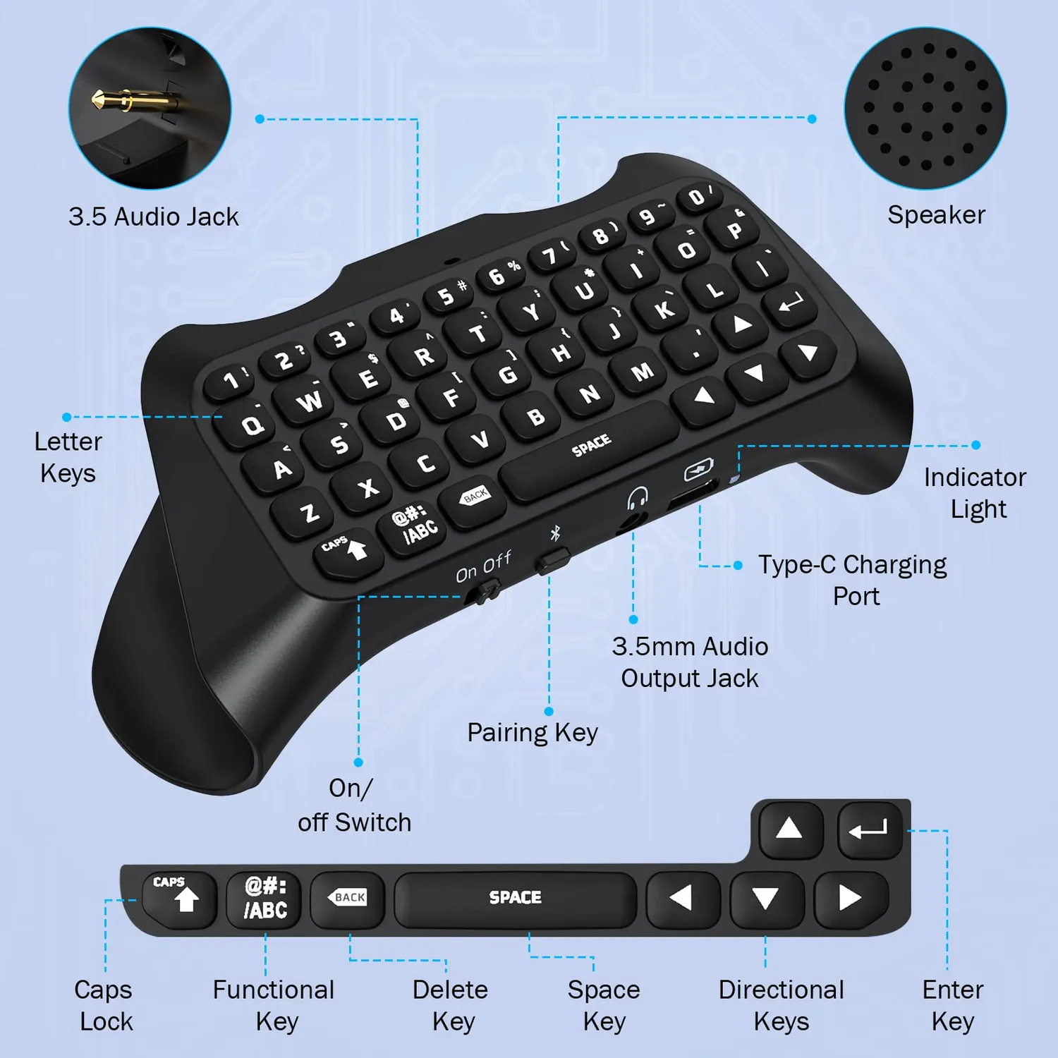 MoKo Tastiera Wireless Controller PS5 47 Tasti nero retroilluminata