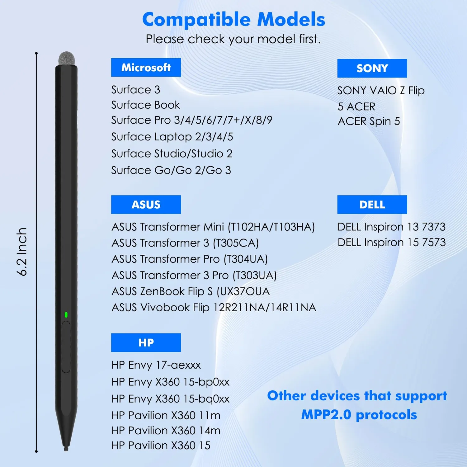MoKo Penna stilo Surface Pro ricaricabile nera 4096 livelli
