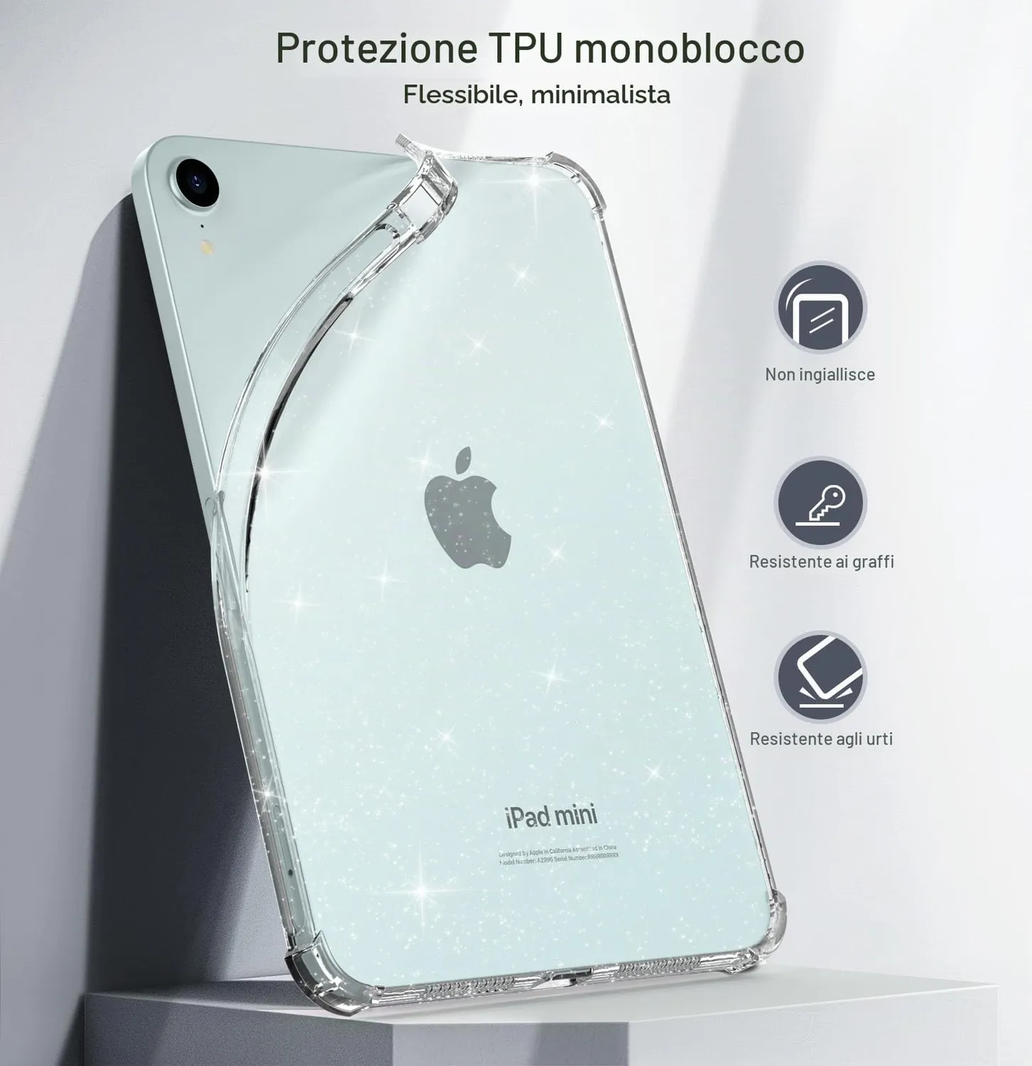 MoKo Cover iPad mini 7/6 8,3" Trasparente Glitter Chiaro TPU