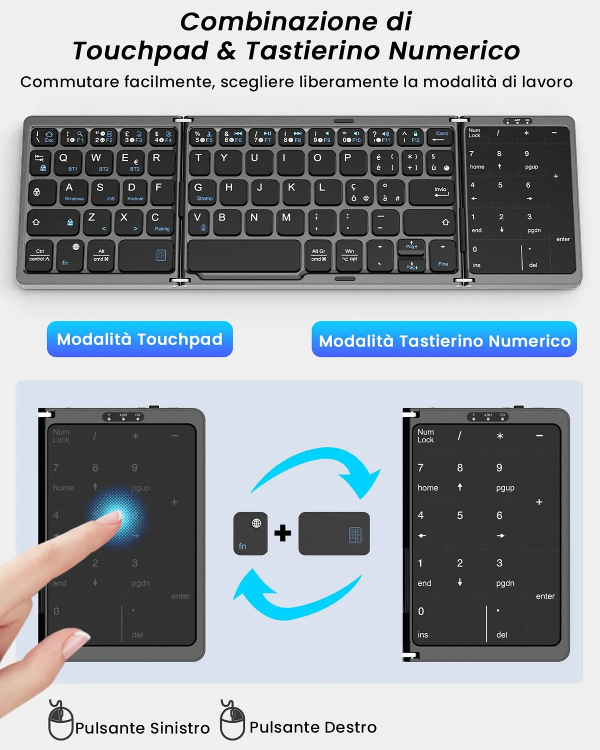 MoKo Tastiera Pieghevole Bluetooth Italiana Touchpad Nero