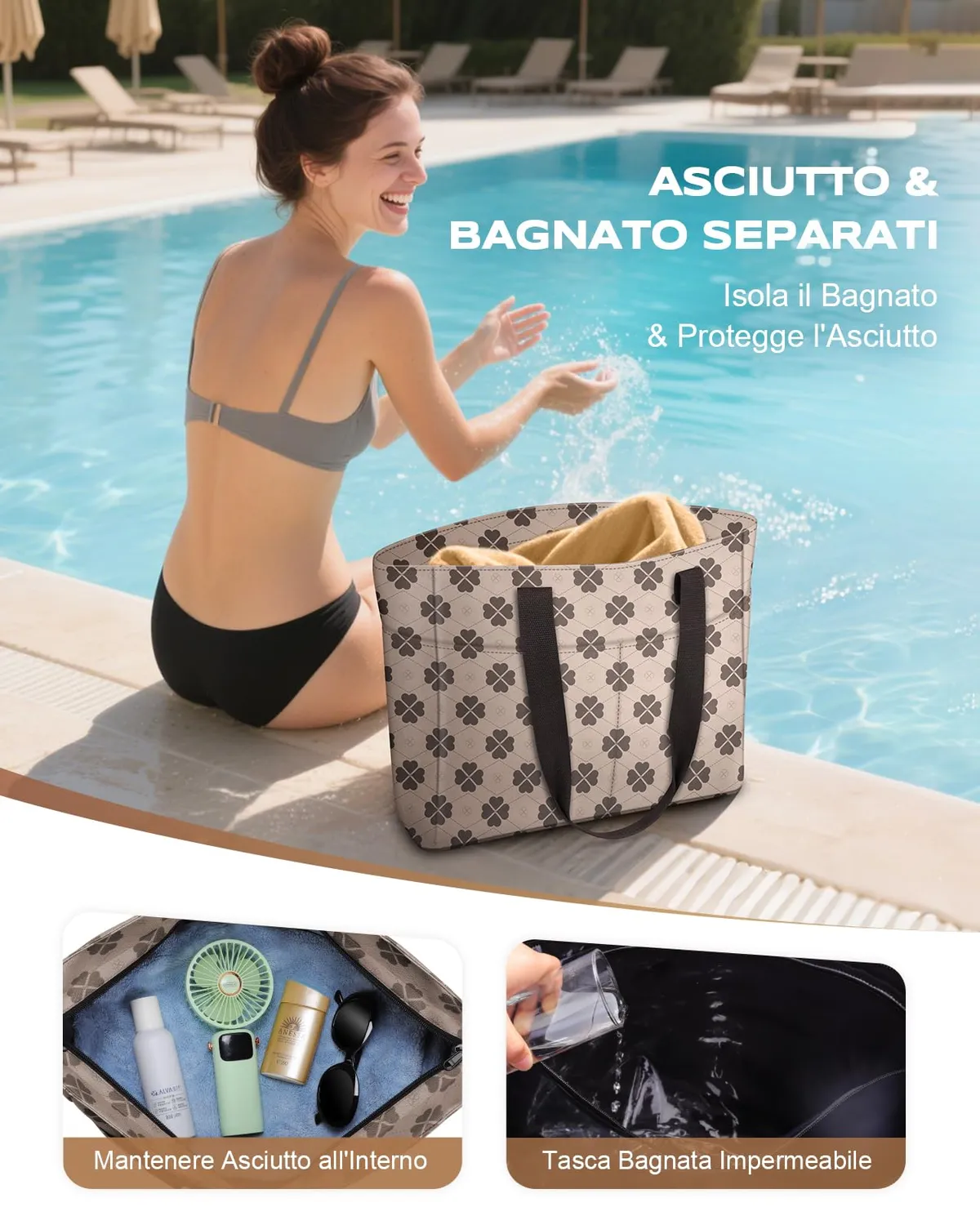 EOIWUY Quadrifoglio borsa mare donna 35L impermeabile