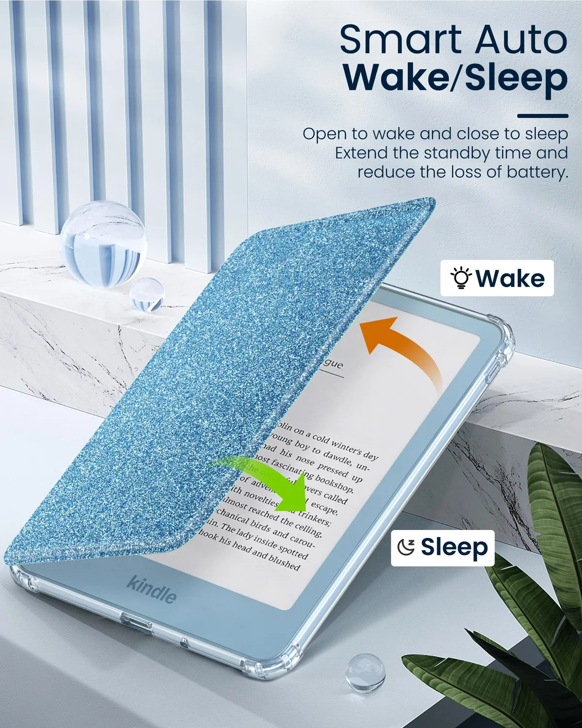 MoKo Custodia Kindle 12a Gen 6" Glitter Blu Chiaro TPU