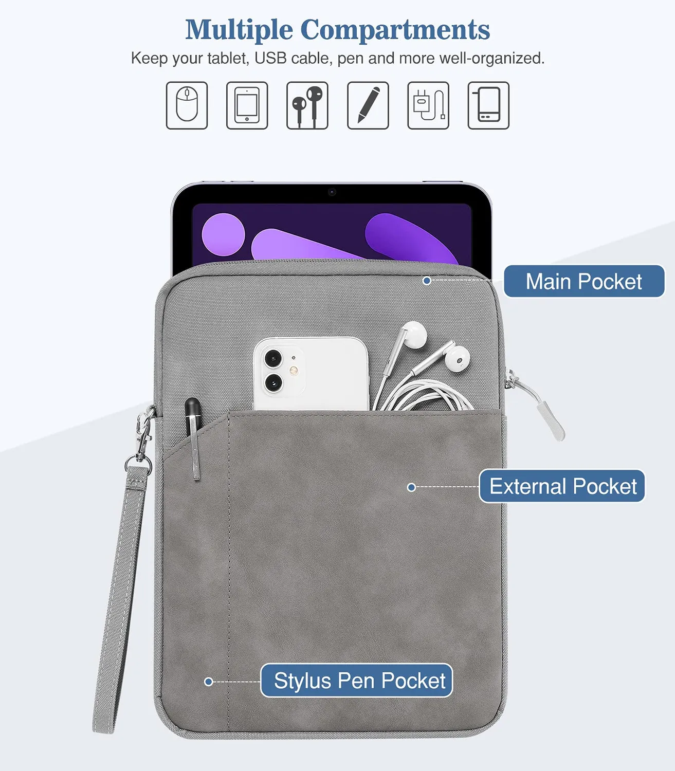 MoKo iPad Mini 8,3" sleeve tablet 7-8" grigio scuro