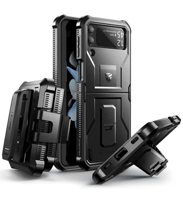 Dexnor Galaxy Z Flip 4 cover nera rugged con kickstand