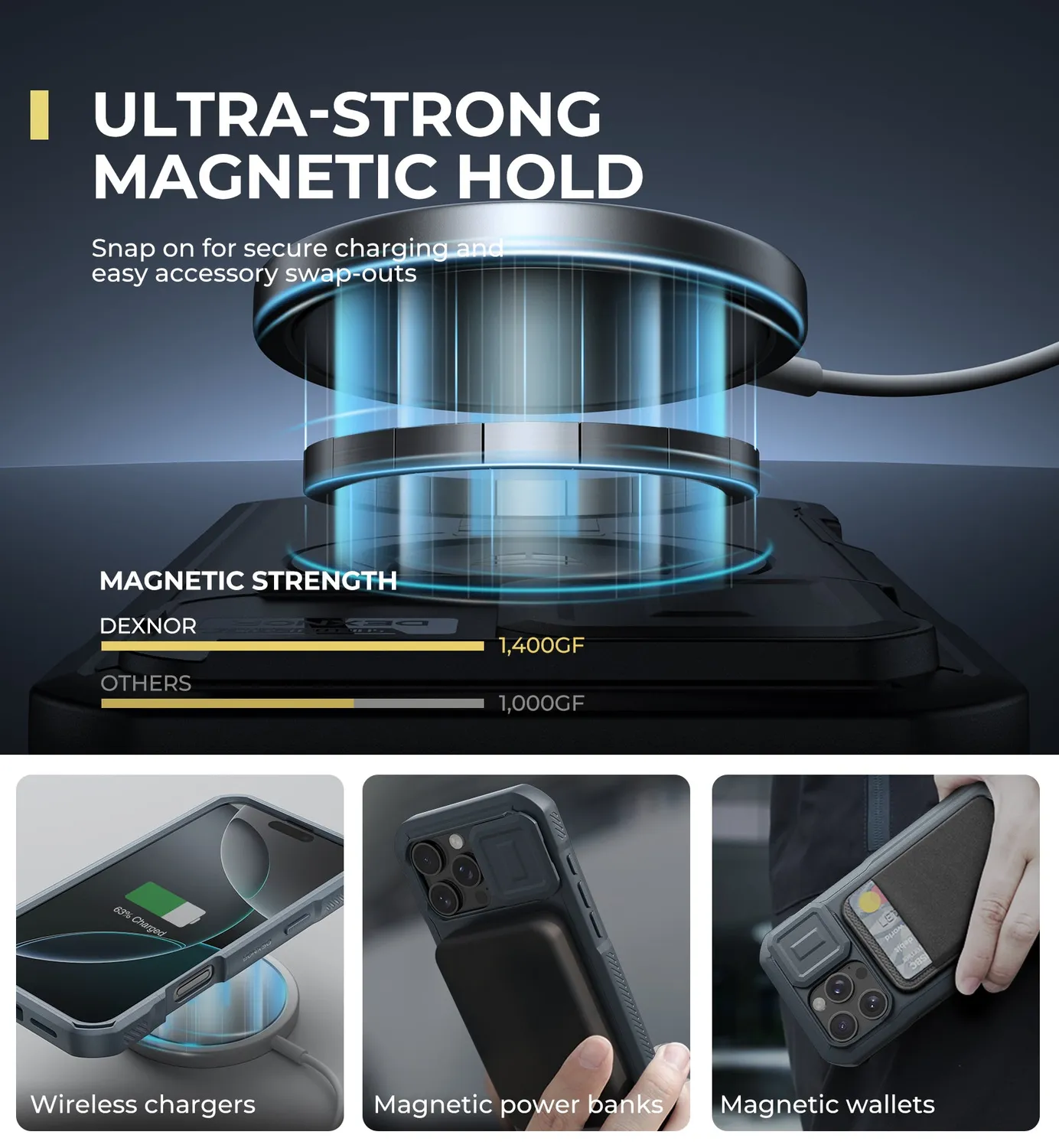 Dexnor iPhone 16 Pro Max custodia blu blindata MagSafe
