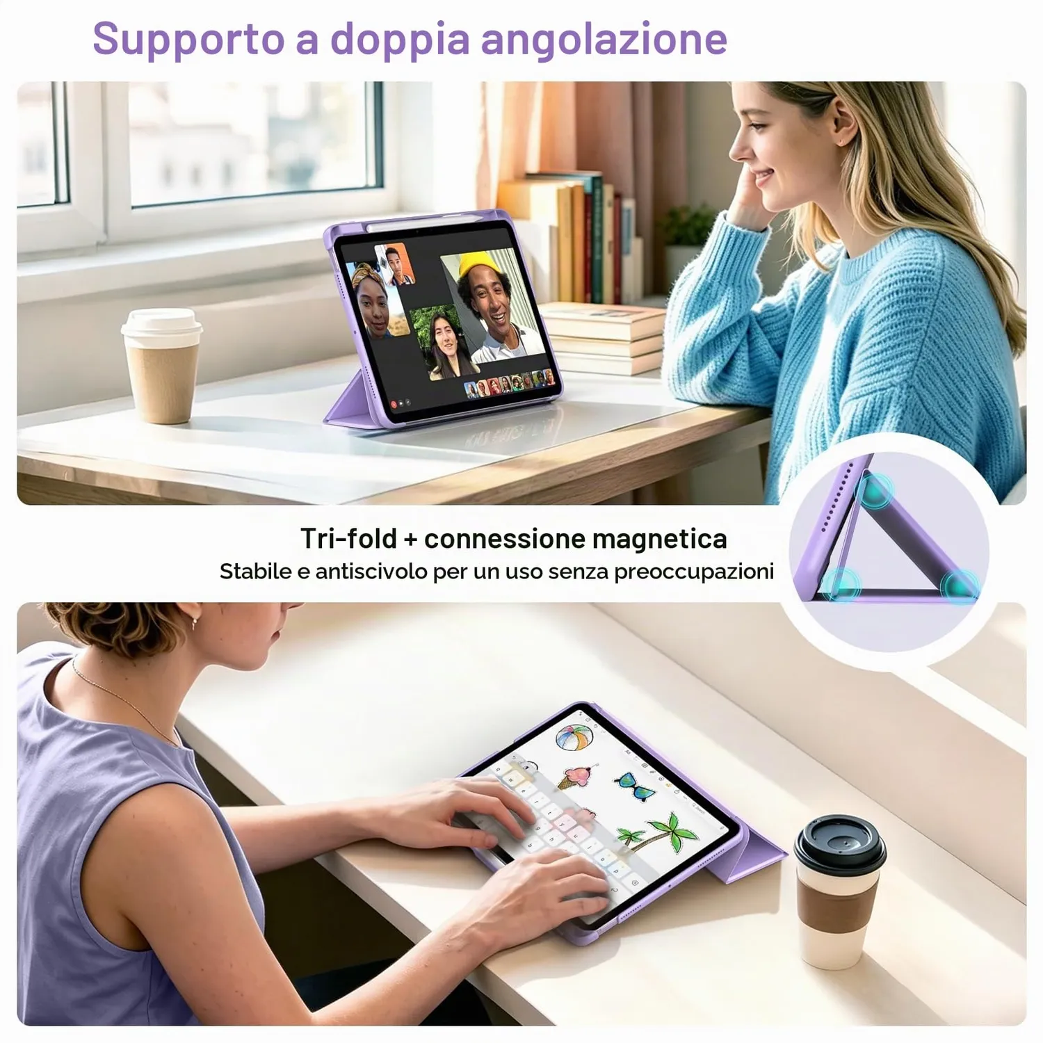 MoKo Custodia Sottile iPad Air 11 Lilla Doppio Angolo Penna