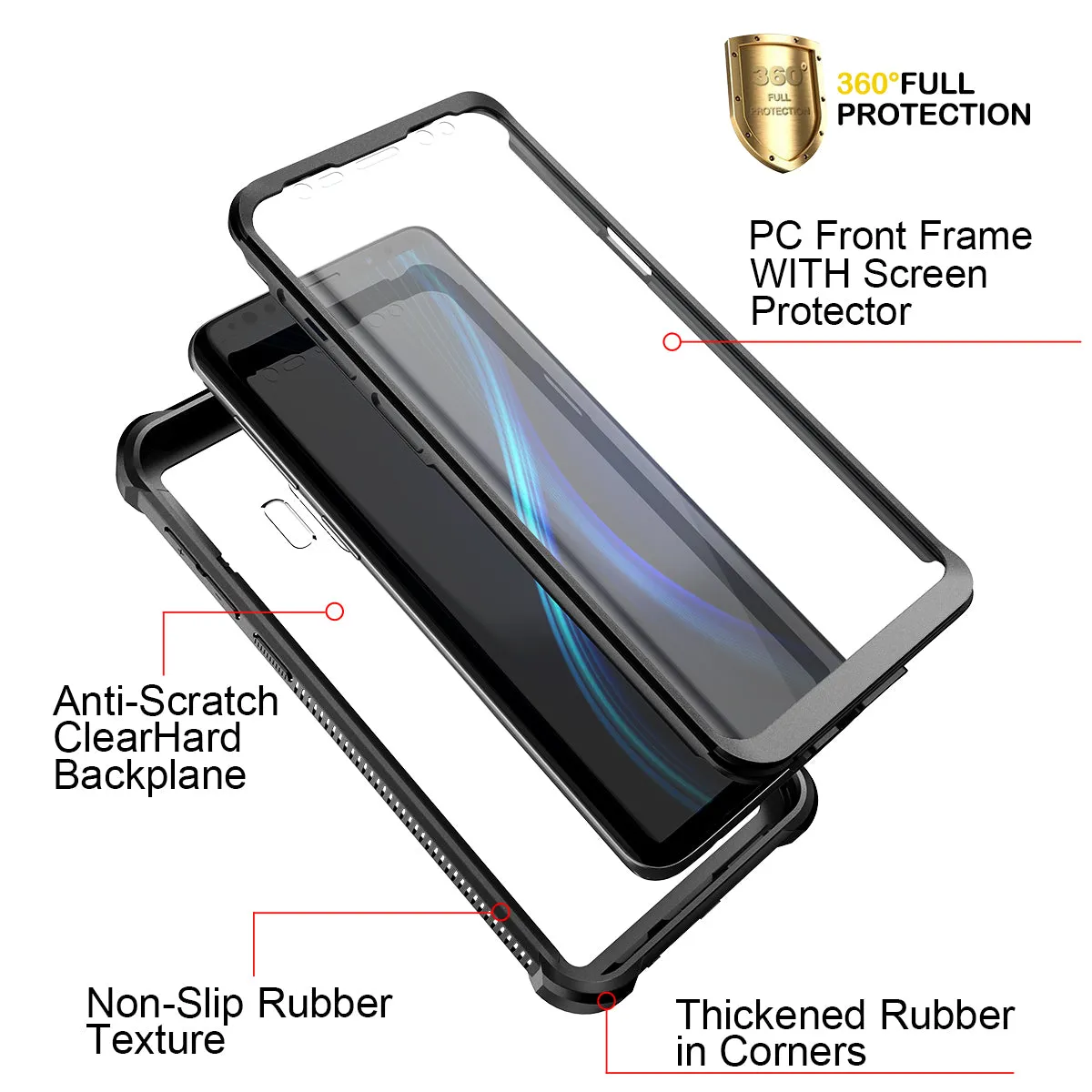 Dexnor cover Galaxy S9 nera 360° antiurto con pellicola