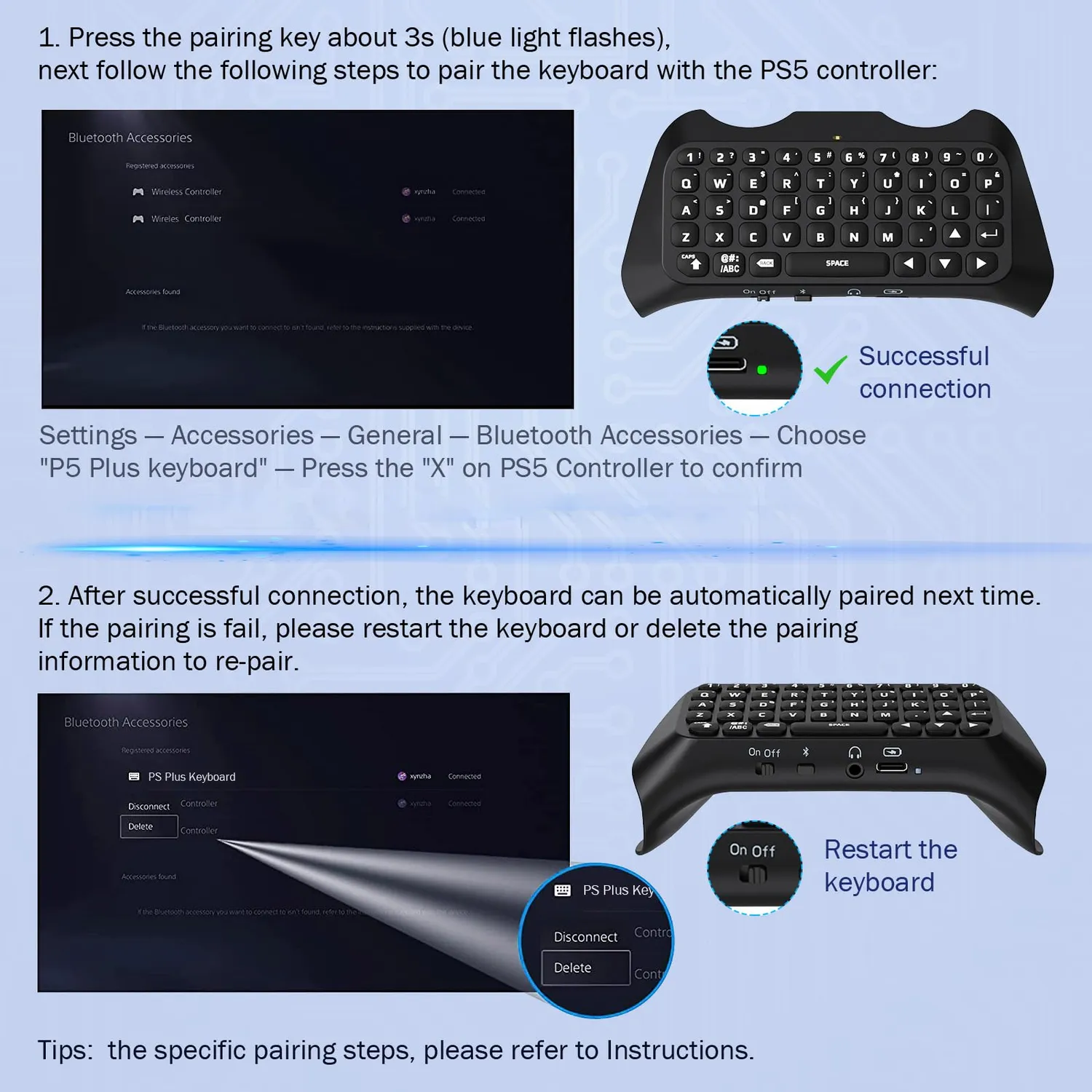 MoKo Tastiera Wireless Controller PS5 47 Tasti nero retroilluminata