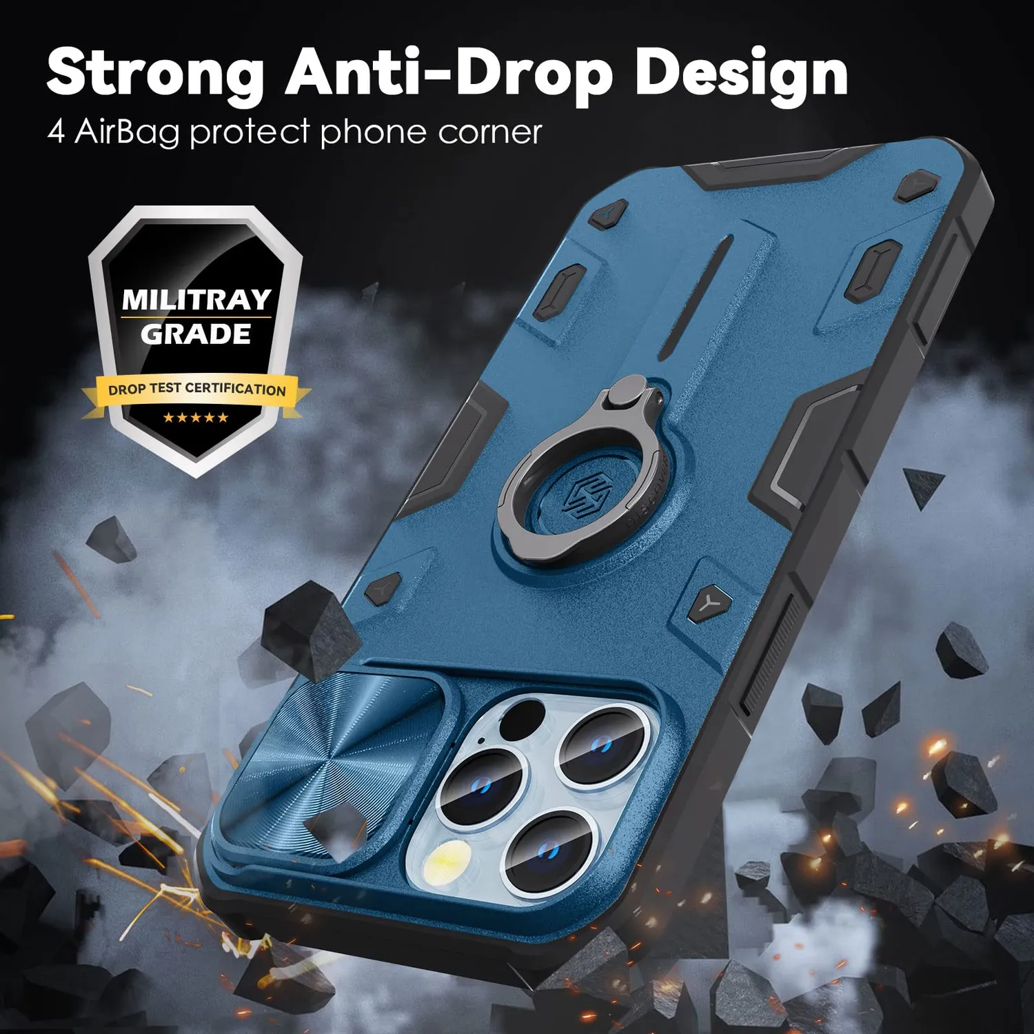 CloudValley Cover iPhone 13 Pro Max con Anello Blu