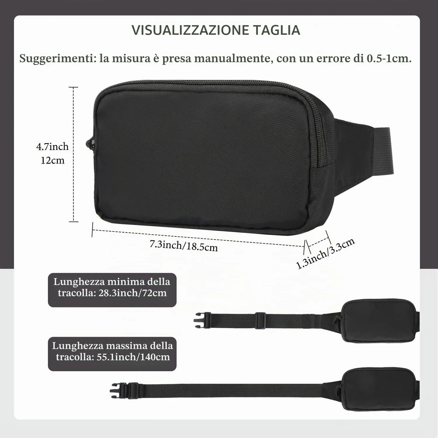 MoKo Marsupio Sportivo 3 Tasche Nylon Nero Impermeabile