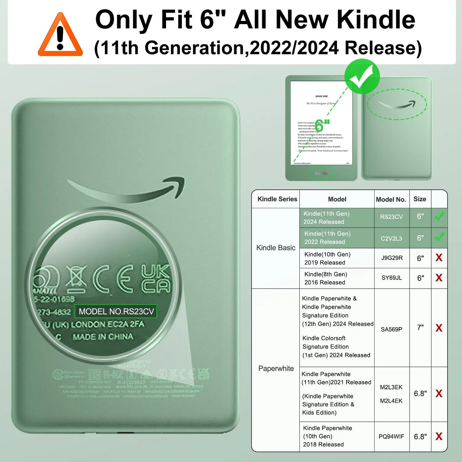 MoKo Custodia Kindle 6" 11ª Gen 2024/2022 Verde Agave