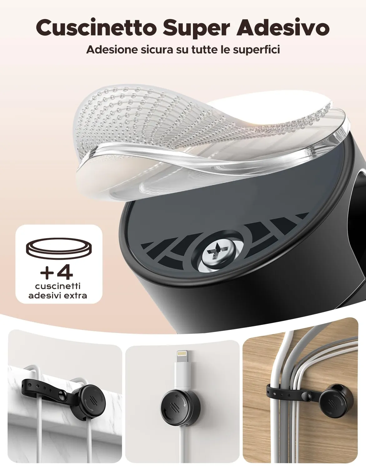 EOIWUY Fermacavi Adesivi 8 pezzi silicone magnetici neri