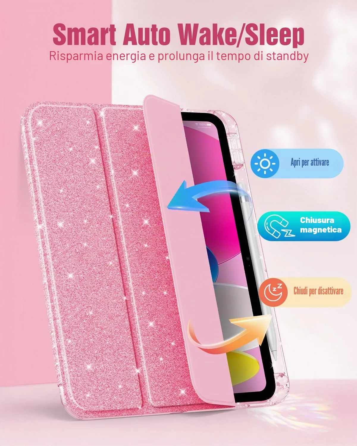 MoKo Cover iPad A16 11" e 10ª Gen 10,9" Rosa Glitterato
