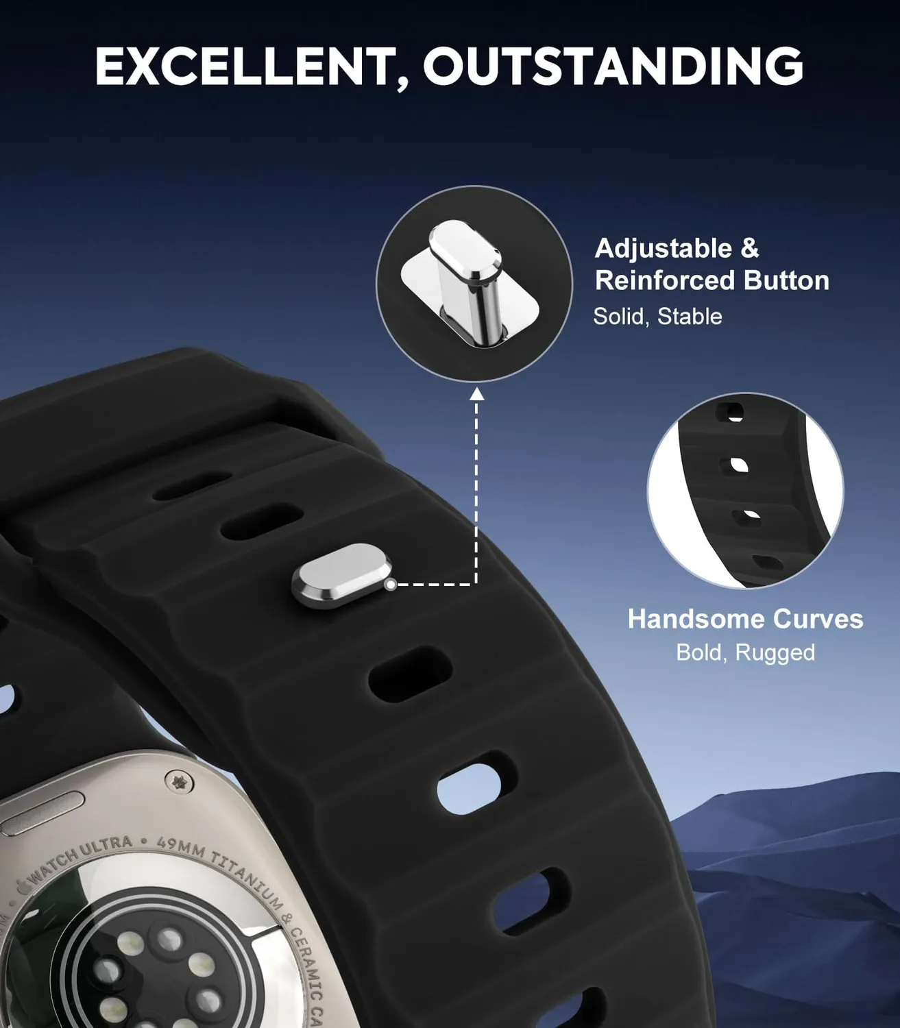 MoKo Cinturino Ocean Apple Watch 42/44/45/46/49mm Nero silicone