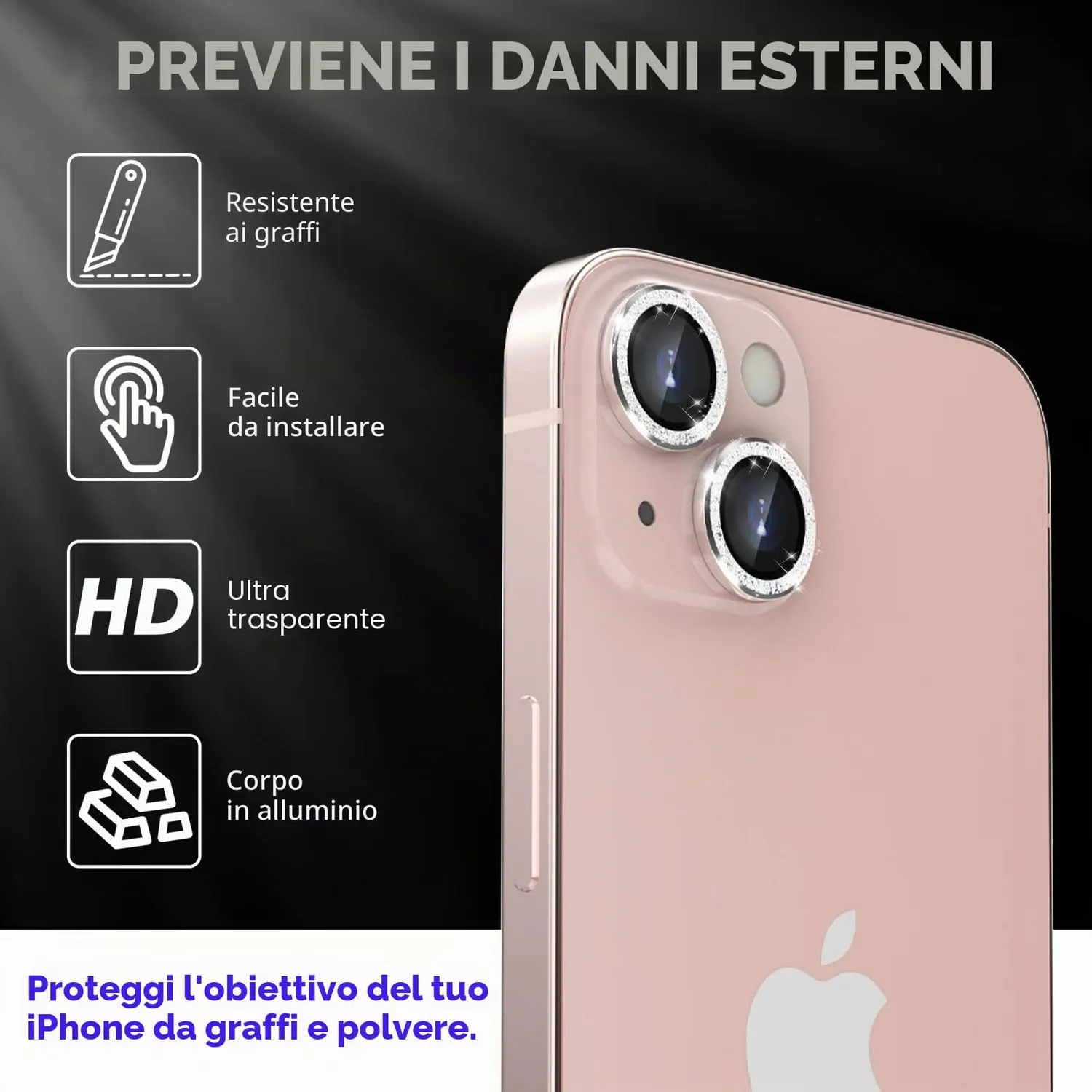 CloudValley pellicola fotocamera iPhone 13 13 Mini brillantini 2pz