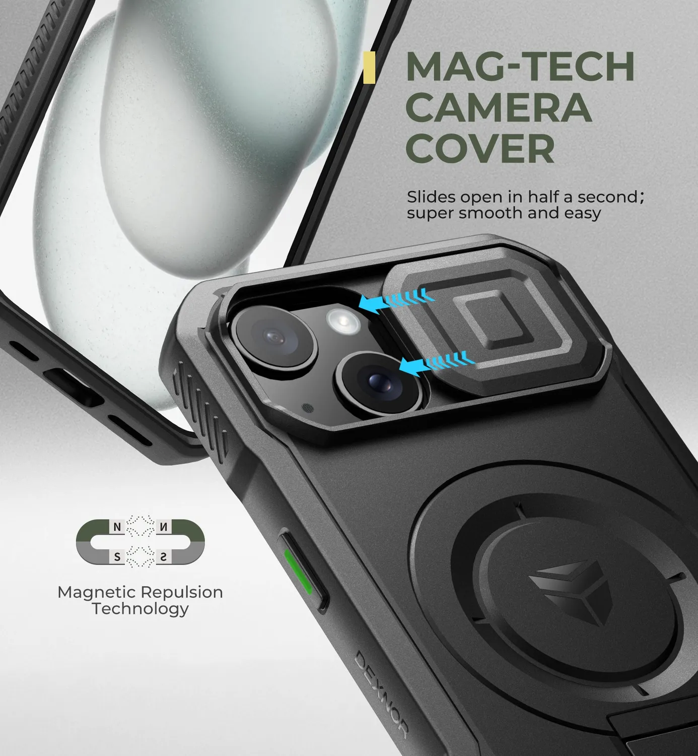 Dexnor per iPhone 15 cover magnetica nera antiurto