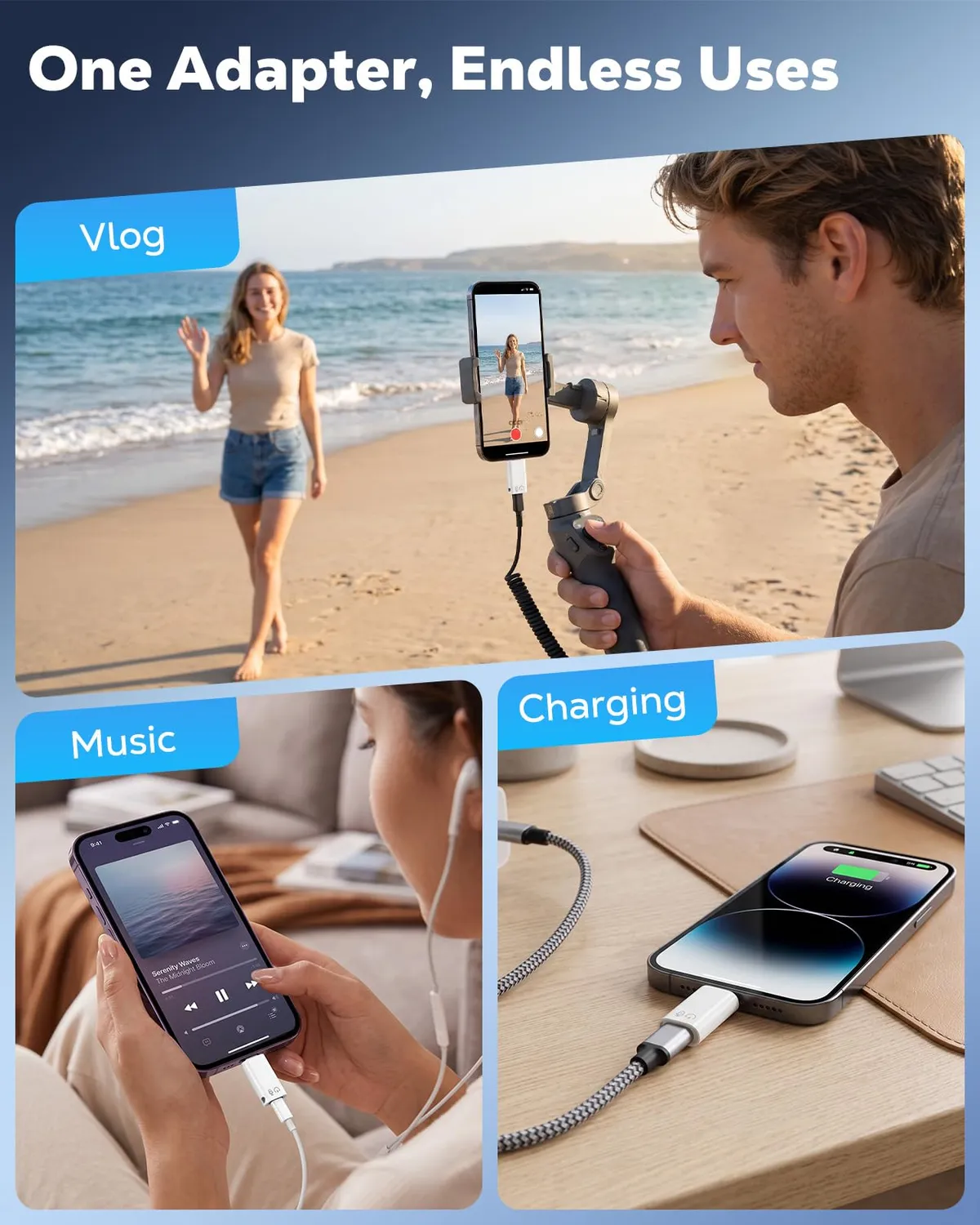 MoKo adattatore USB-C Lightning audio OTG 2 pezzi alluminio