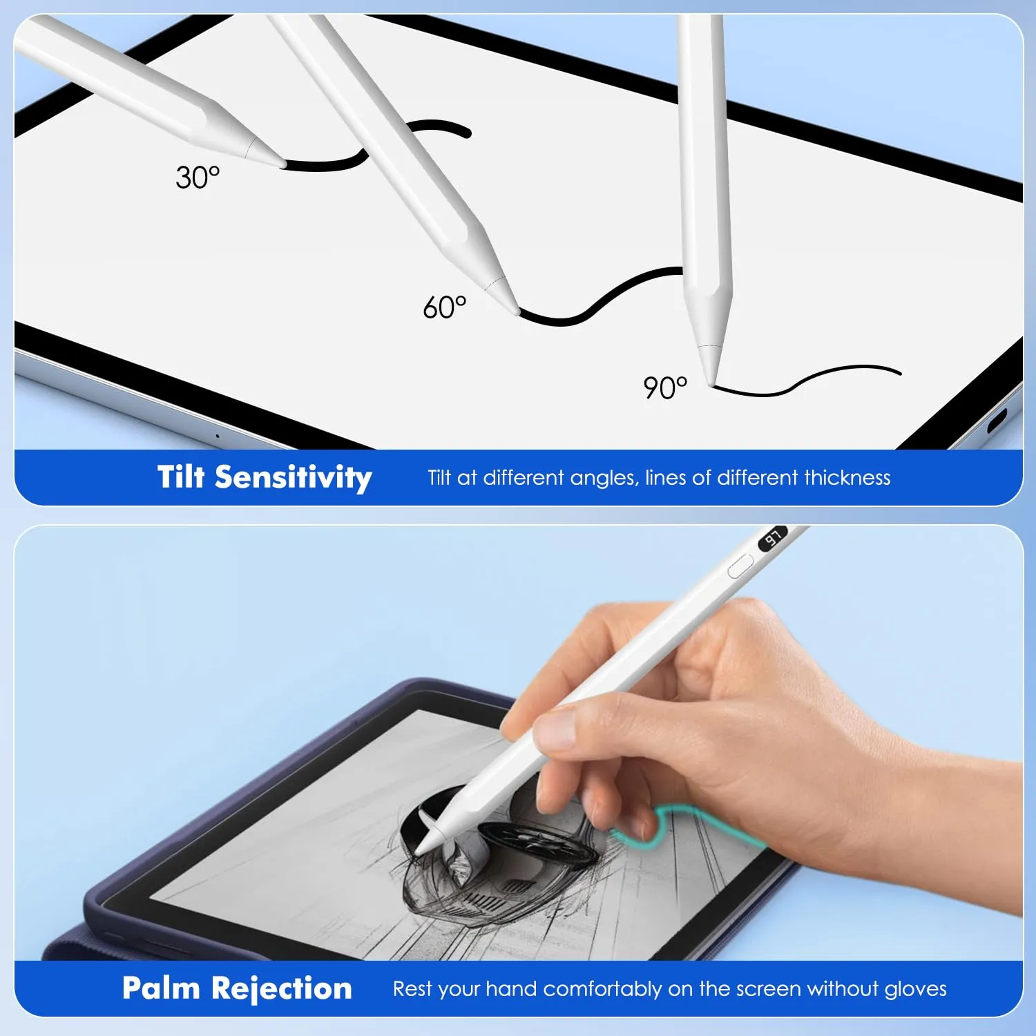 MoKo penna stilo iPad doppia punta bianca USB-C 10 ore