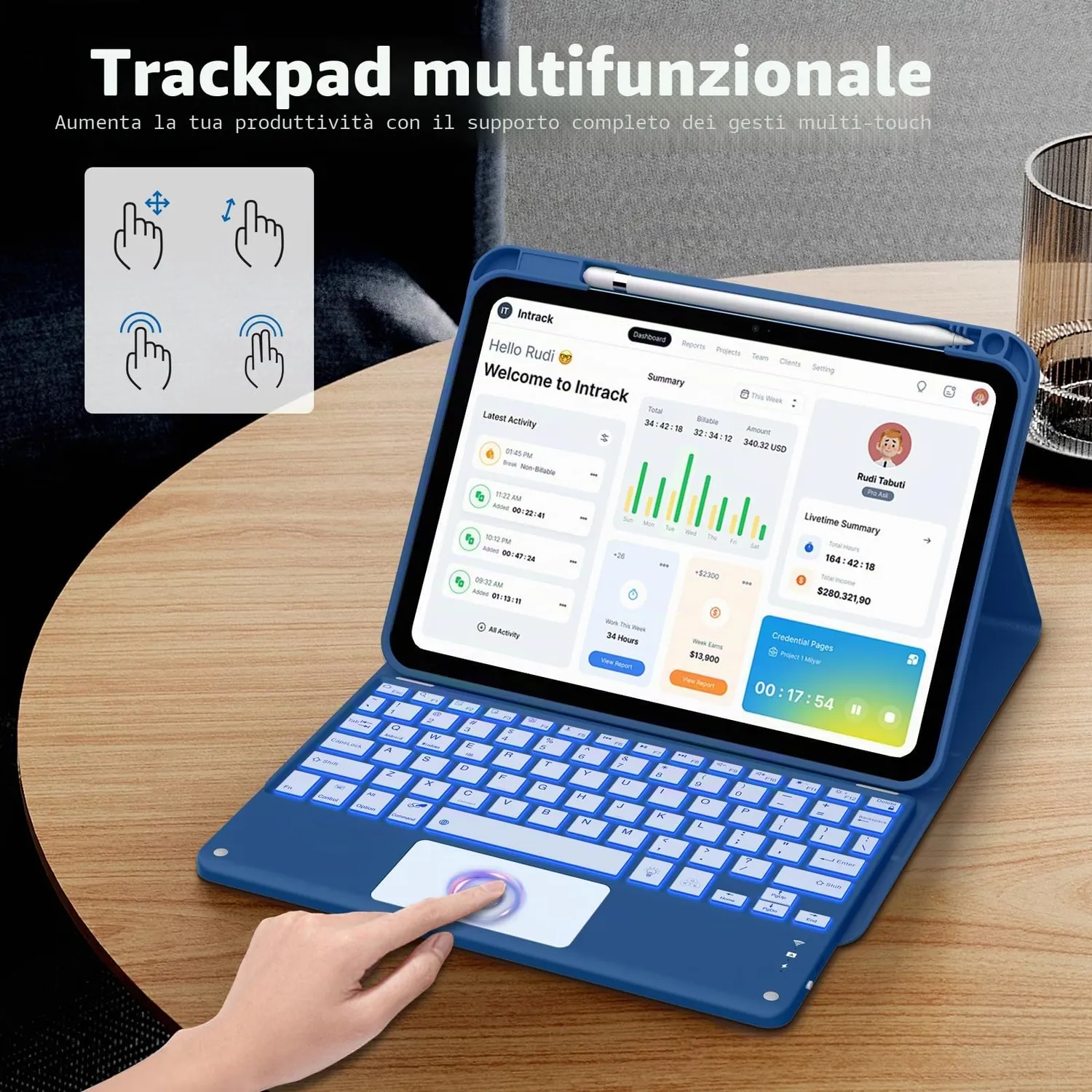 MoKo iPad 10ª 11ª Custodia Tastiera blu marino touchpad