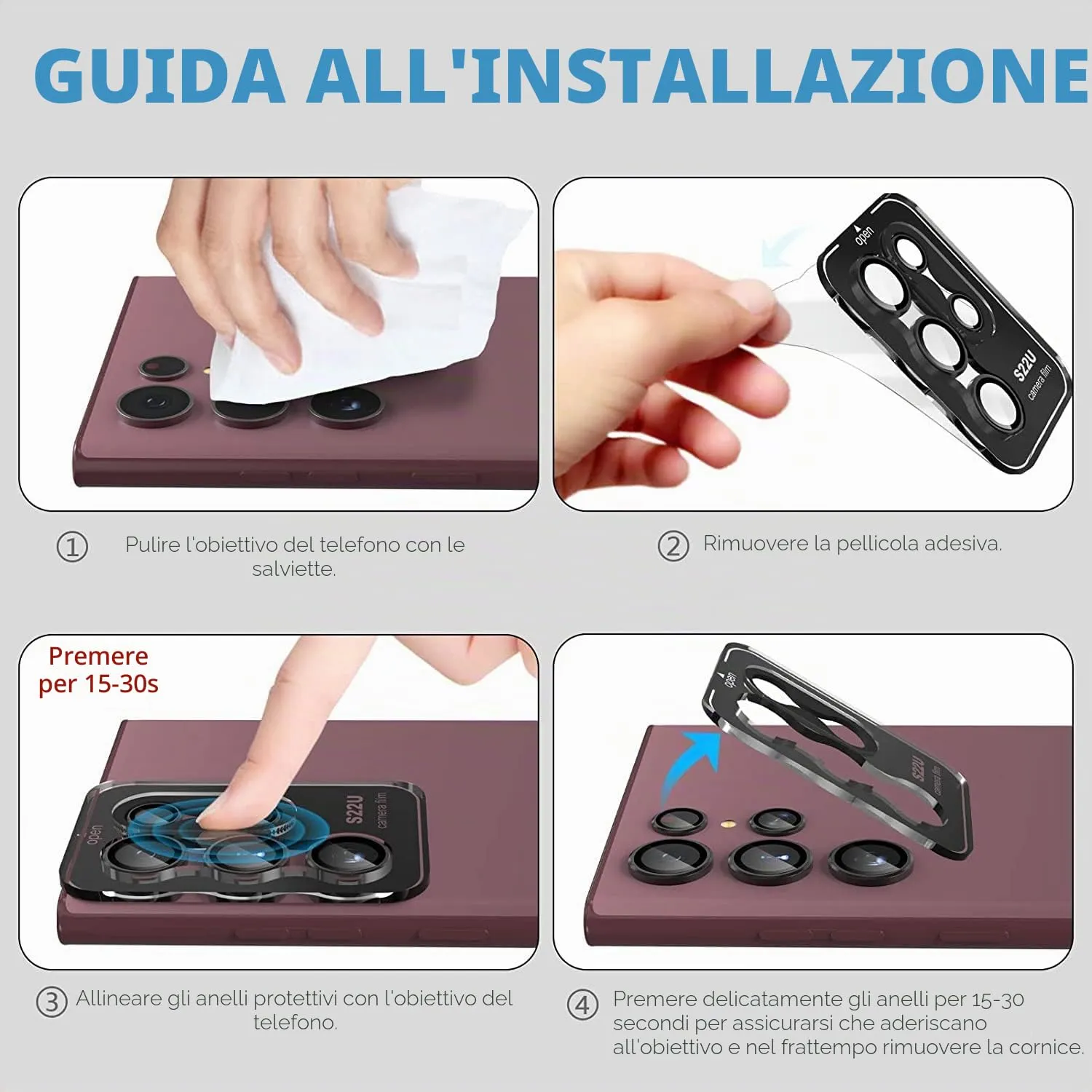 CloudValley Galaxy S22 Ultra vetro fotocamera nero 5pz