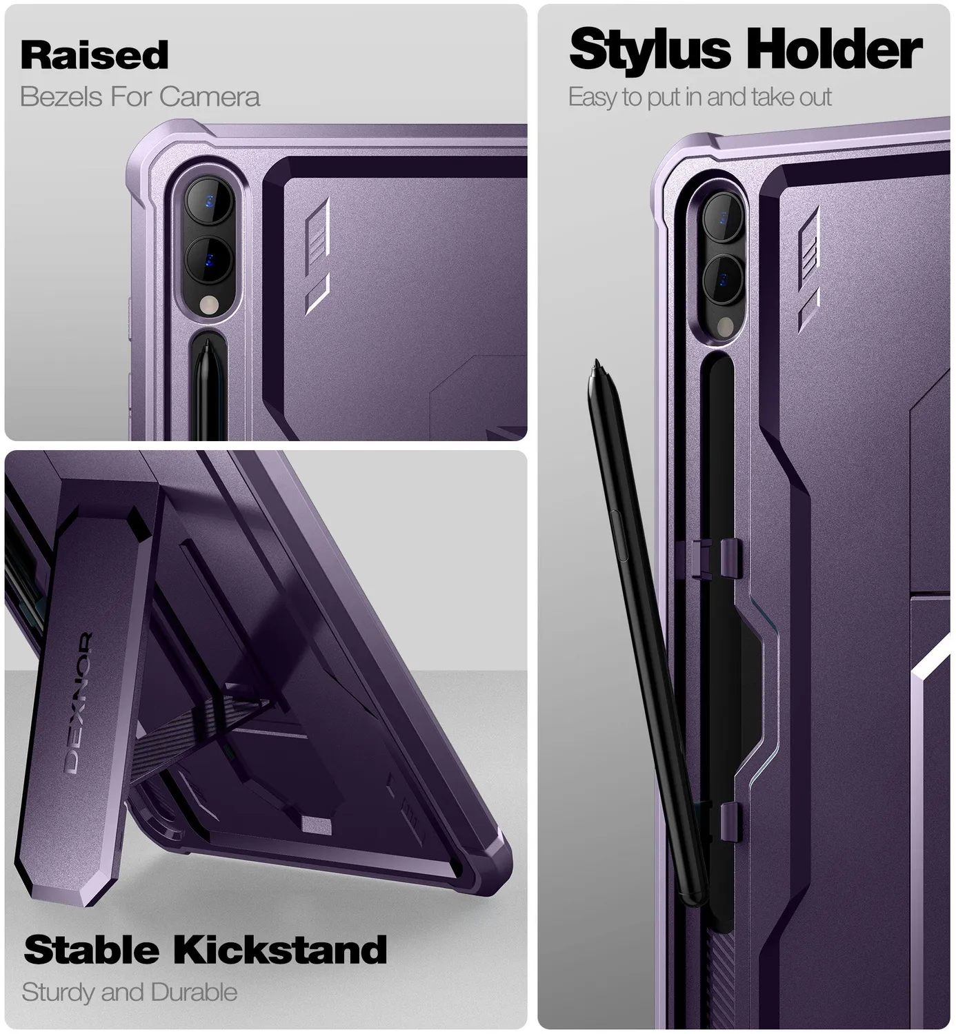 Dexnor Galaxy Tab S9 Plus custodia viola con stand
