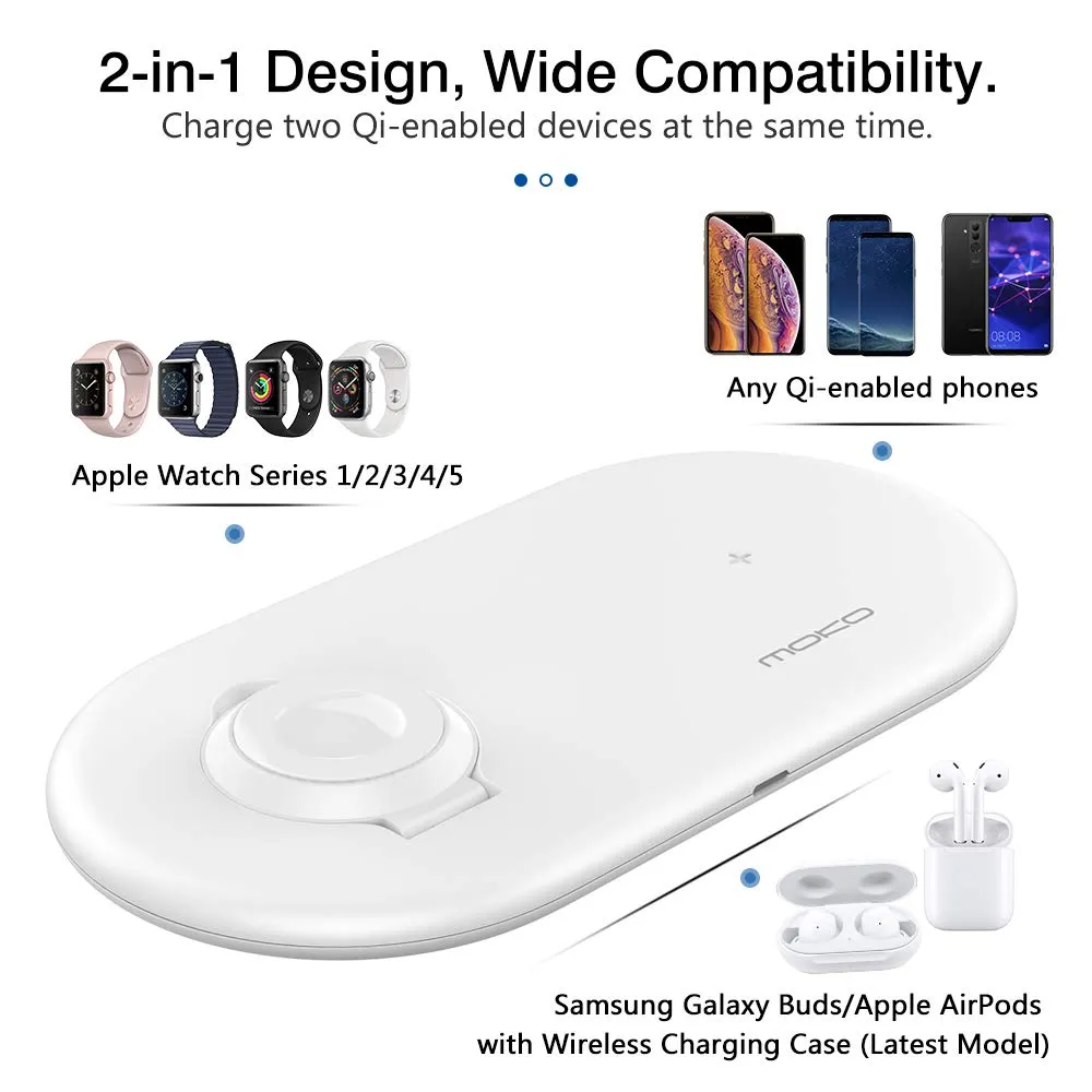 MoKo 2 in 1 stazione ricarica wireless Qi 10W Apple Watch