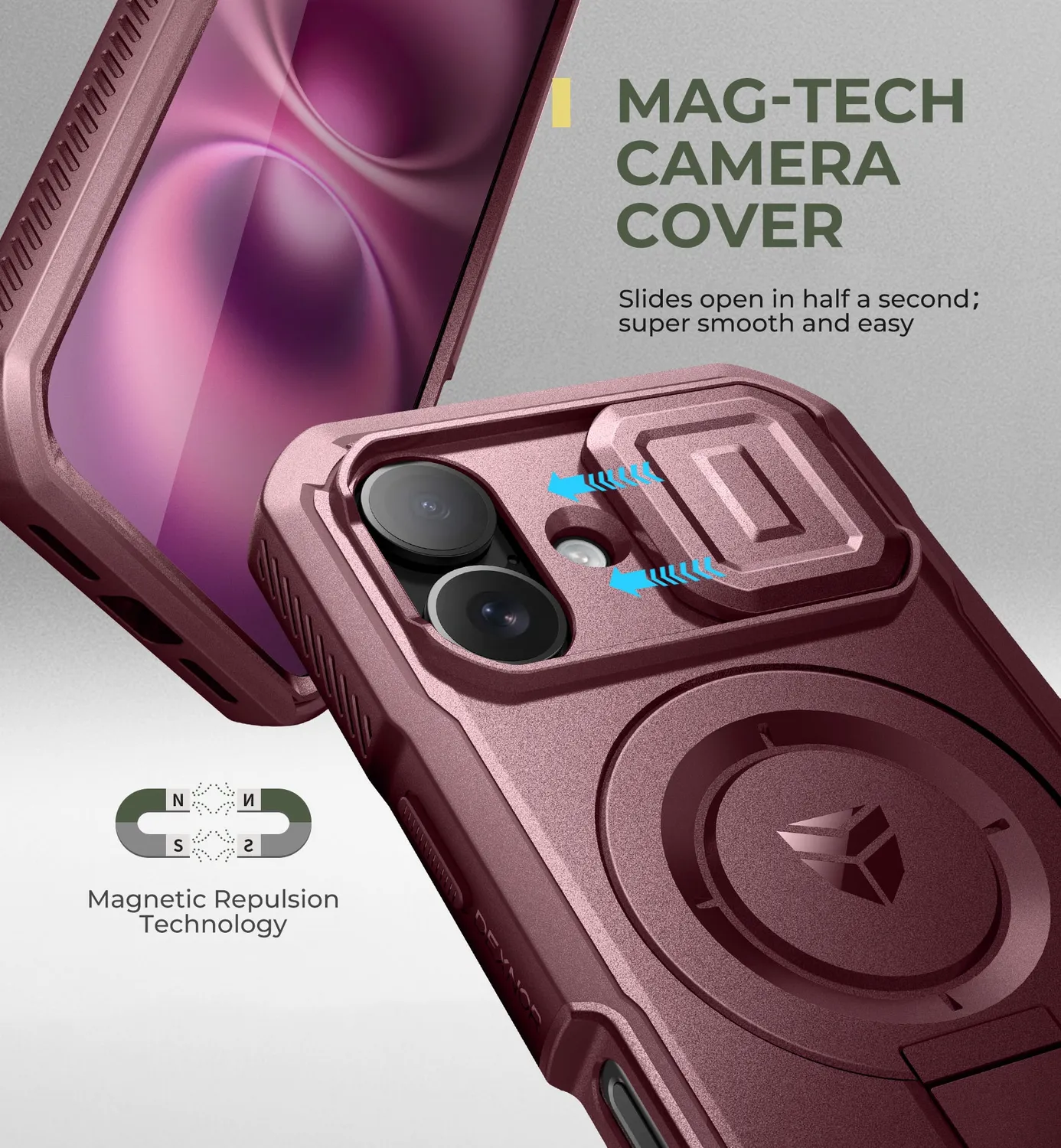Dexnor Cover iPhone 16 Rossa MagSafe Antiurto Stand