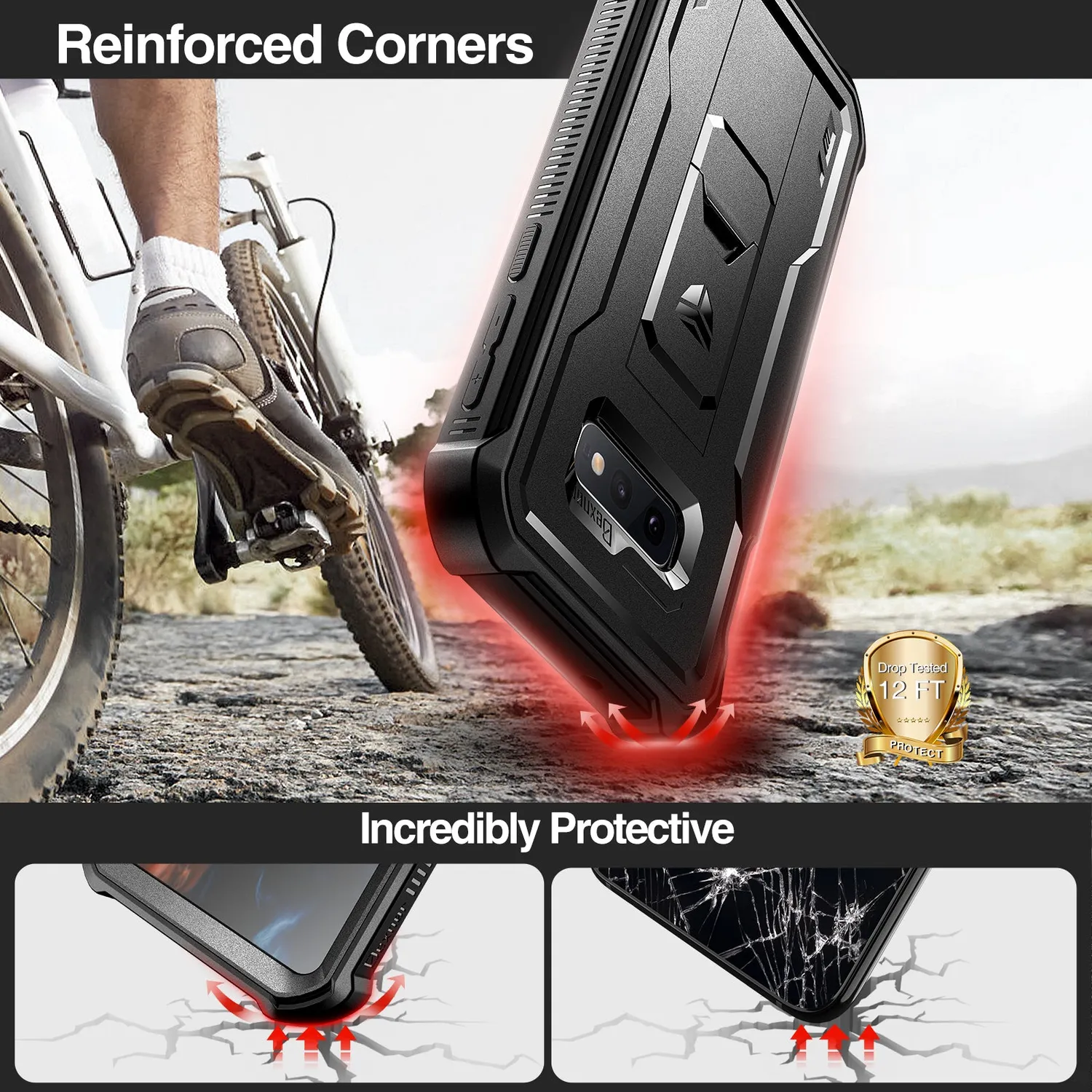 Dexnor Galaxy S10E cover nera anturto con kickstand