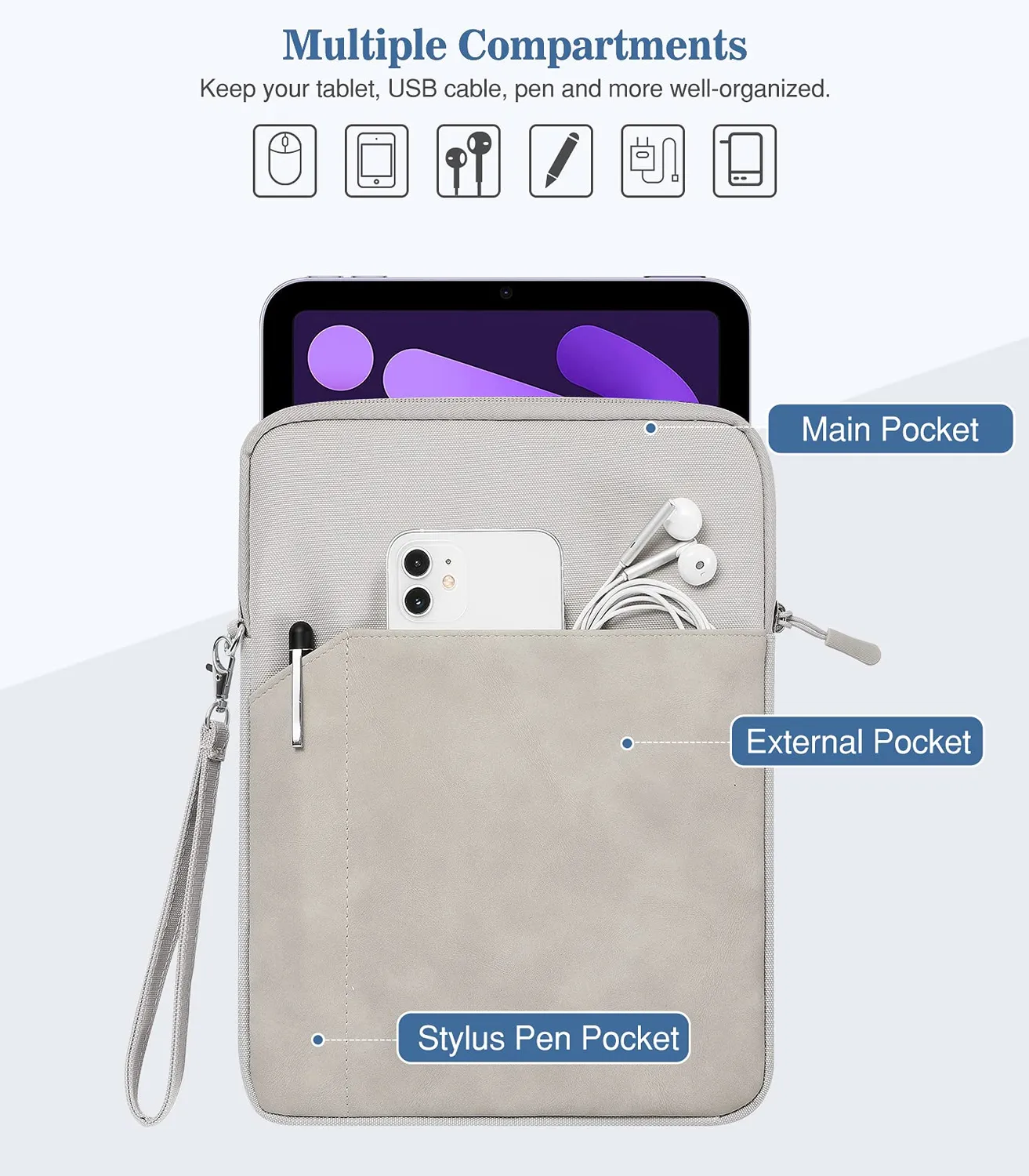 MoKo iPad Mini 8,3" sleeve tablet 7-8" grigio chiaro