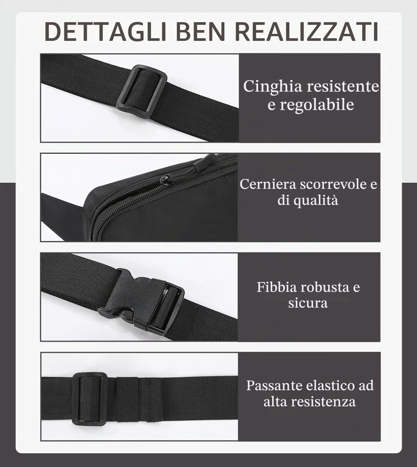 MoKo Marsupio Sportivo 3 Tasche Nylon Nero Impermeabile