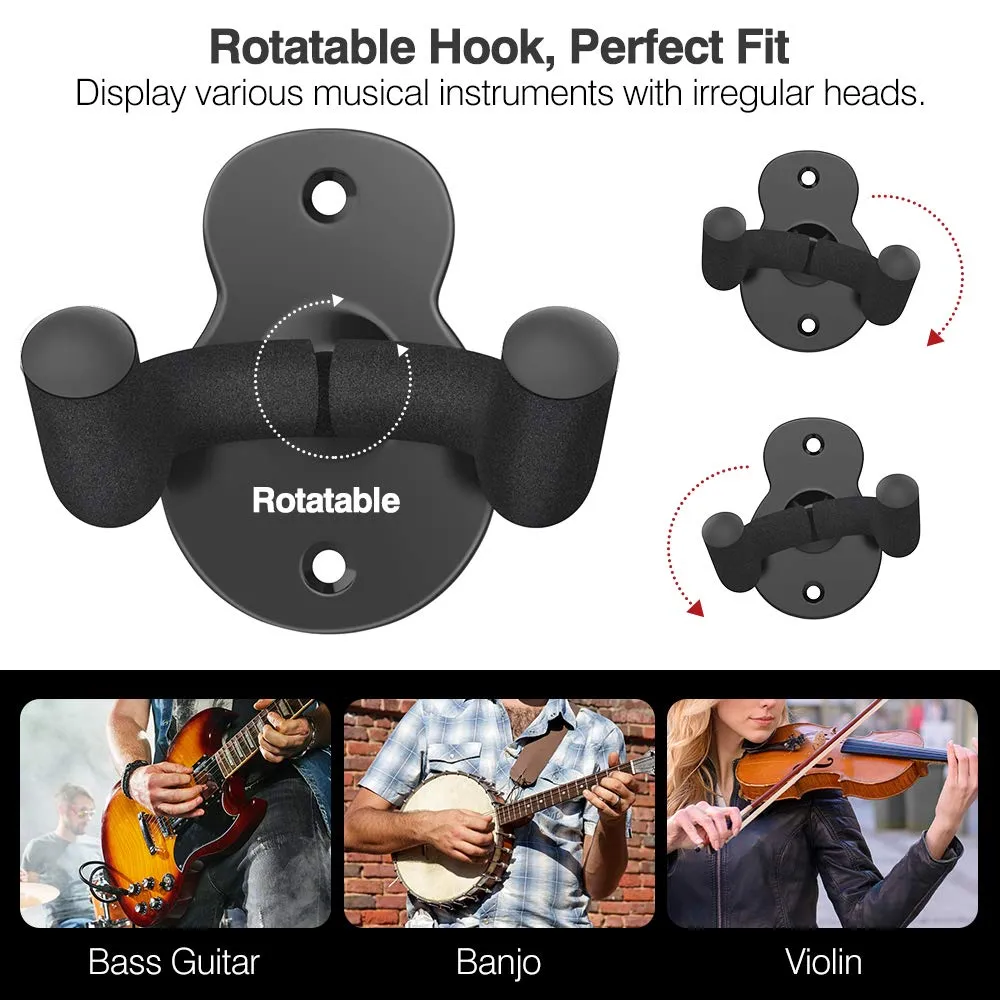 MoKo Supporto Chitarra 3 pezzi gancio parete nero metallo