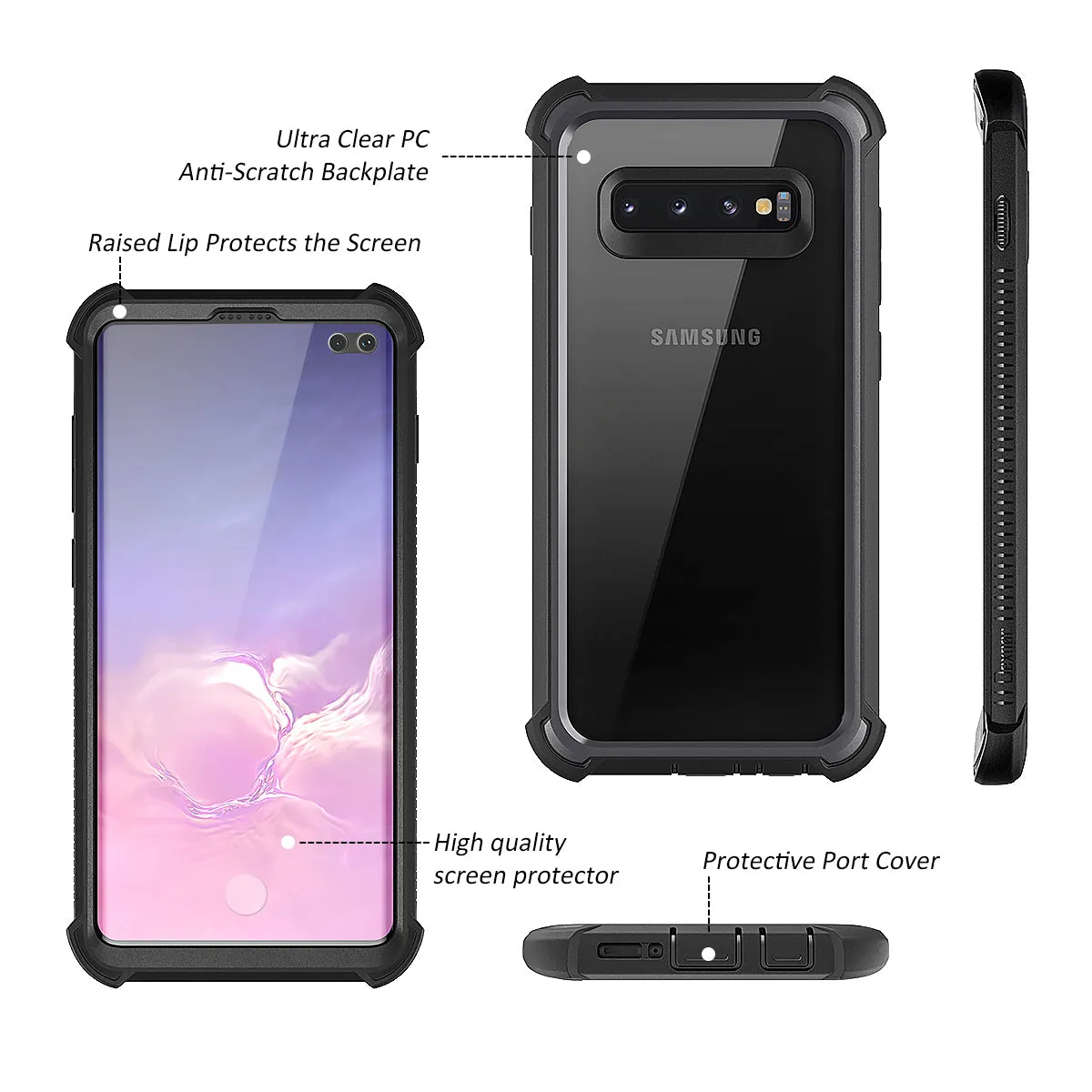 Dexnor Galaxy S10 Plus cover telefono nera antishock vetro