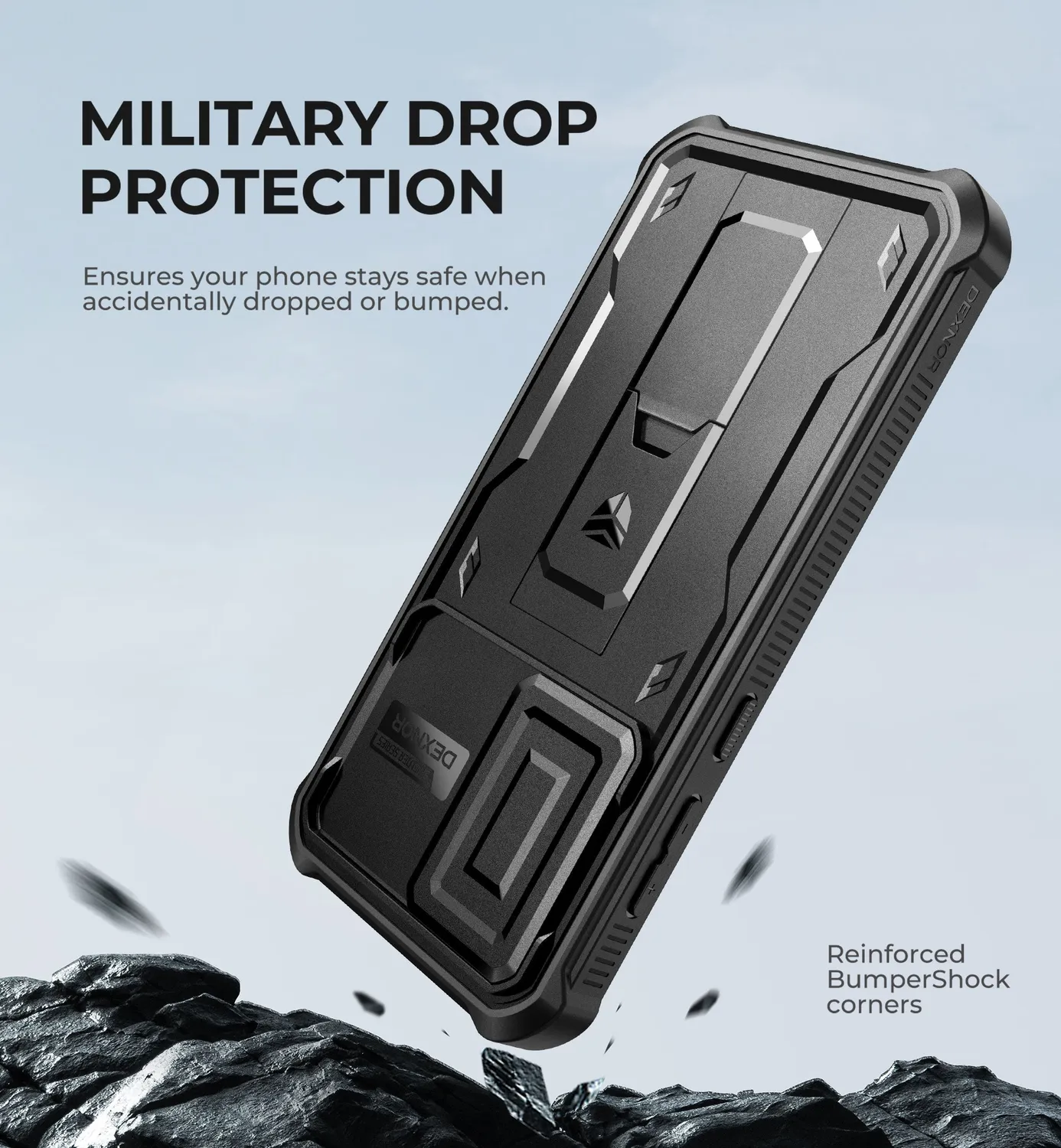 Dexnor Galaxy A56 5G custodia corazzata nero con cavalletto