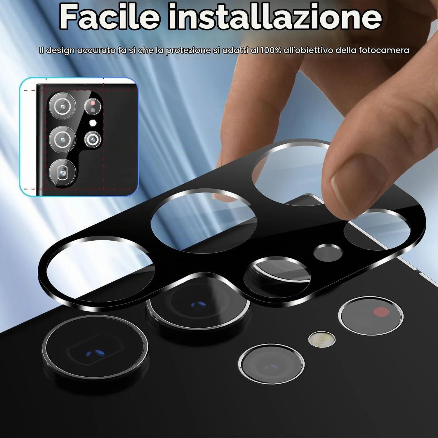 CloudValley vetro fotocamera Galaxy S24 Ultra nero 4pz