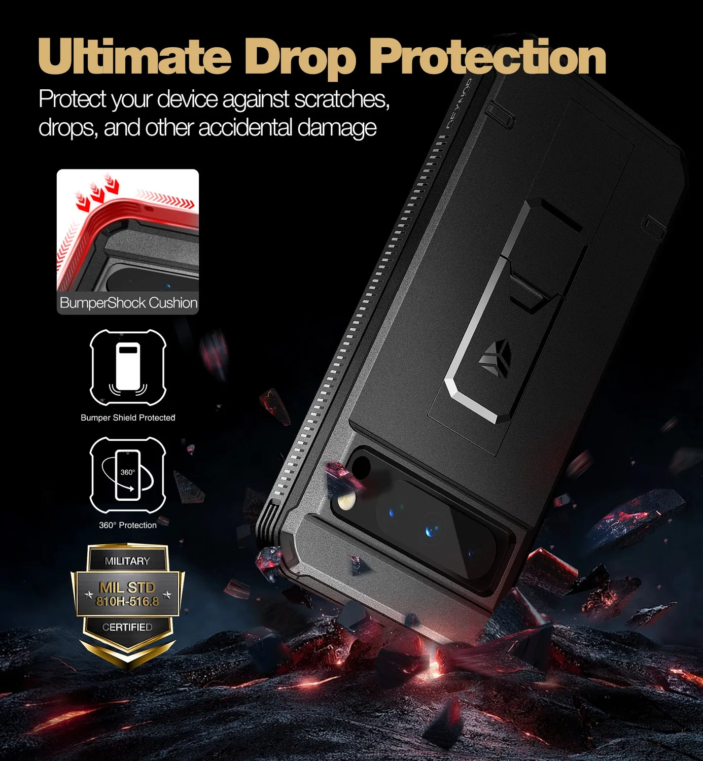Dexnor per Pixel 8 Pro Custodia Nera rugged 2 pellicole