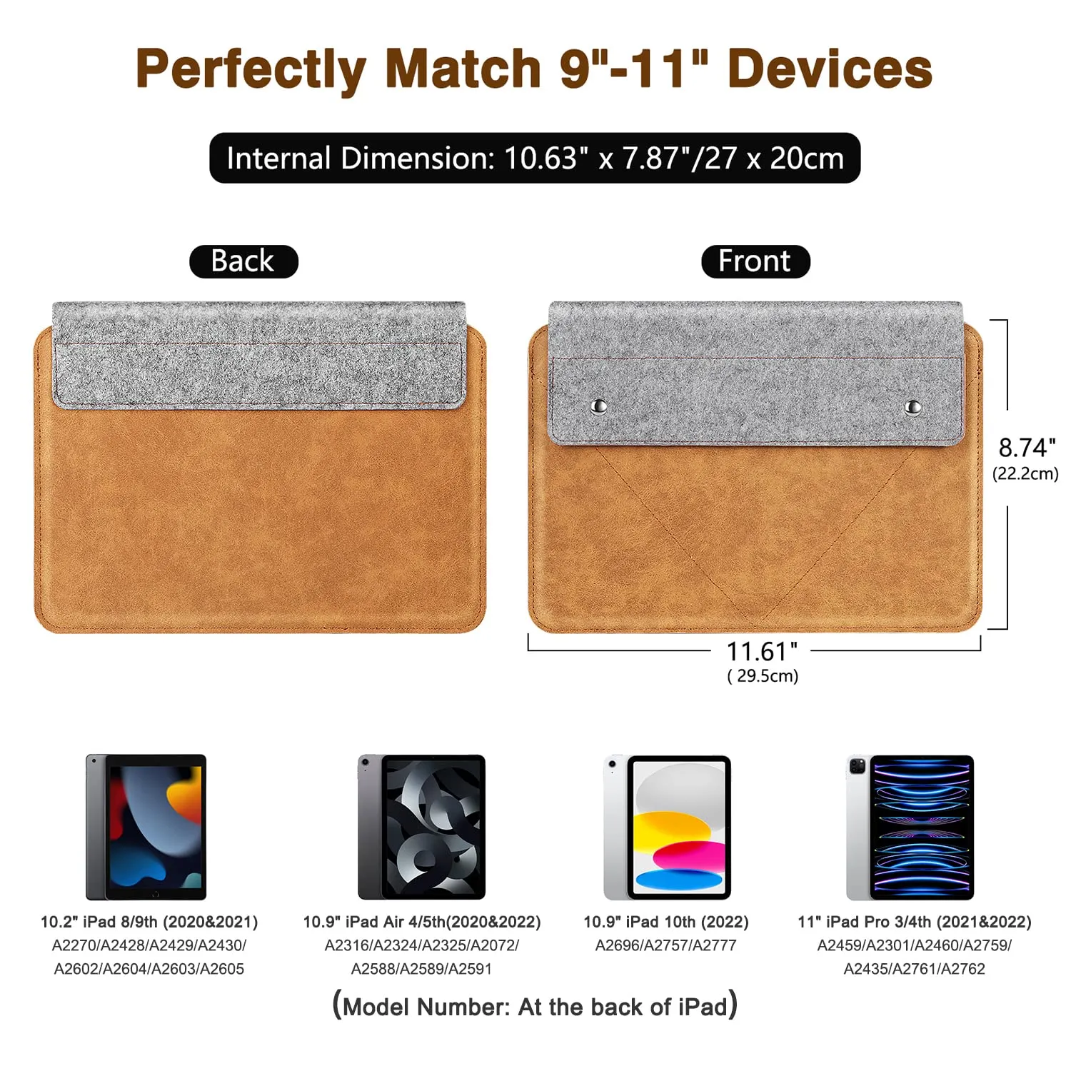 MoKo Sleeve Tablet 9-11 Pollici Feltro con Tasca