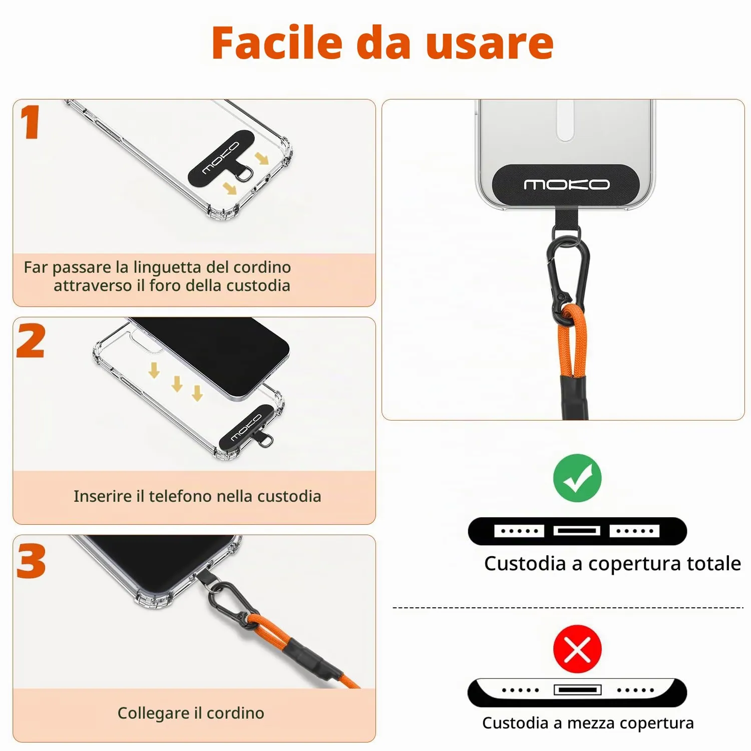 MoKo Laccio Cellulare Elastico Arancione Antifurto