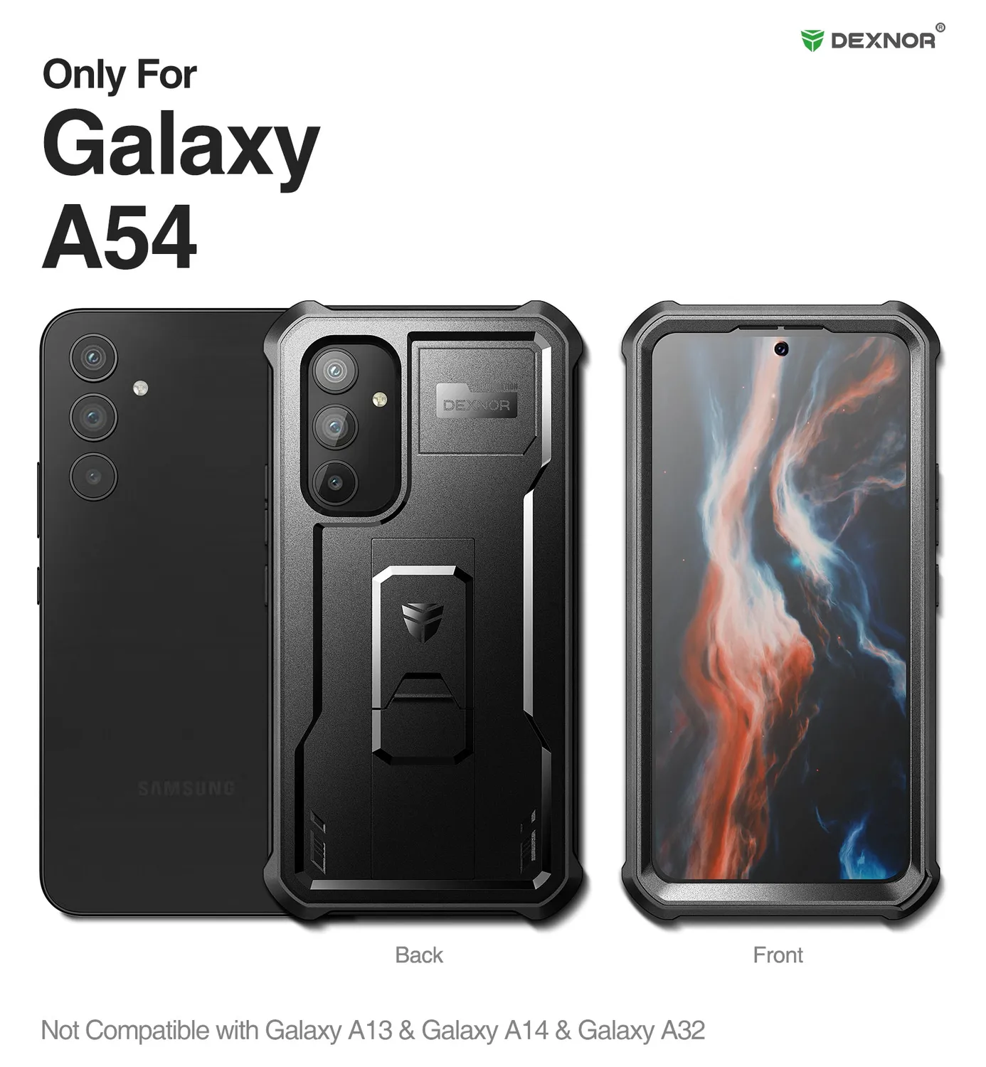 Dexnor Galaxy A54 5G cover nera rugged con stand